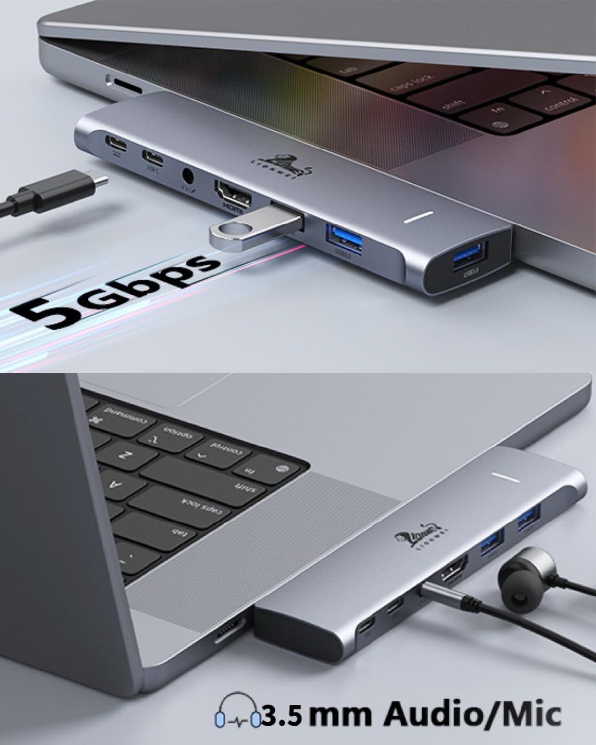 USB C Hub Adapter for MacBook Pro/Air M1M2M3 2022 2021 2020 13"15"16",Multiport MacBook Adapter MacBook Accessories with 4K HDMI,3USB3.0,Audio,100W Thunderbolt-Enabled USB-C,Support MagSafe 3 Charging - Image 5