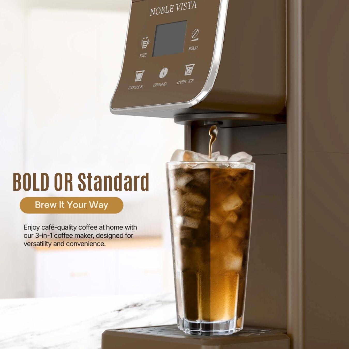NOBLE VISTA Hot And Iced Coffee Maker, Milk Frother, K Cup Single Serve Coffee Maker, Ground Coffee, Iced Tea, 6-14 OZ Brew, 52 OZ Water Tank - Image 6