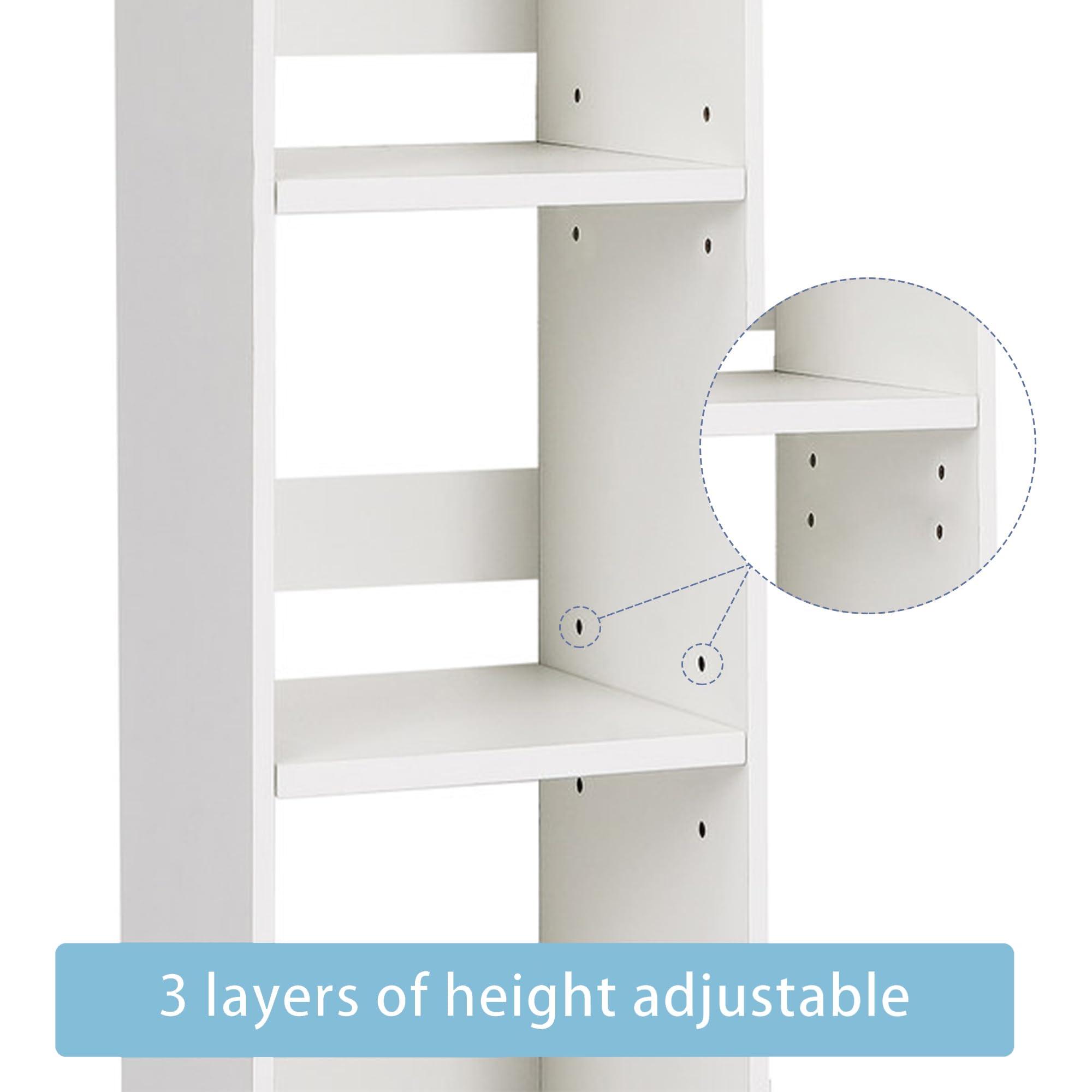VECELO Tall Bathroom Cabinet with 3 Adjustable Shelves, Slim Storage Cabinet with Toilet Paper Holder & Drawer,Narrow Cabinet with Farmhouse Door & Arrow Handle, Pearl White - Image 3