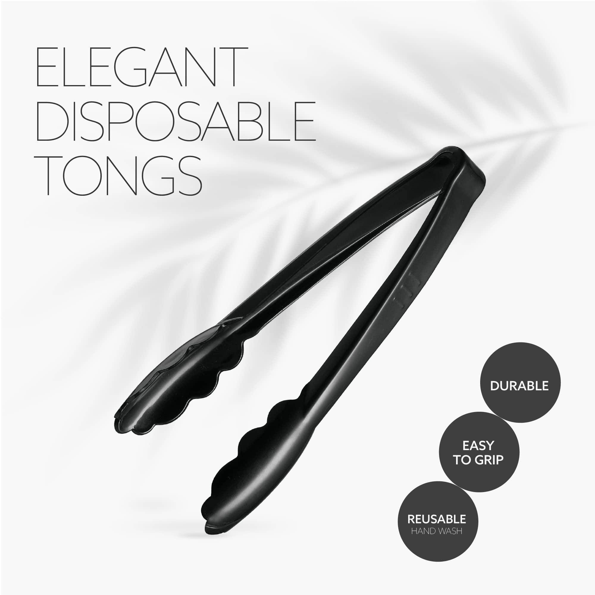 [Black Tongs 9'' Inches] Plasticpro 9'' Serving Tongs Heavy Duty Reusable Kitchen and BBQ Black Serving Tong for party's, Caterings, Events, Buffet, Weddings, And every Day use Pack of 12 - Image 5
