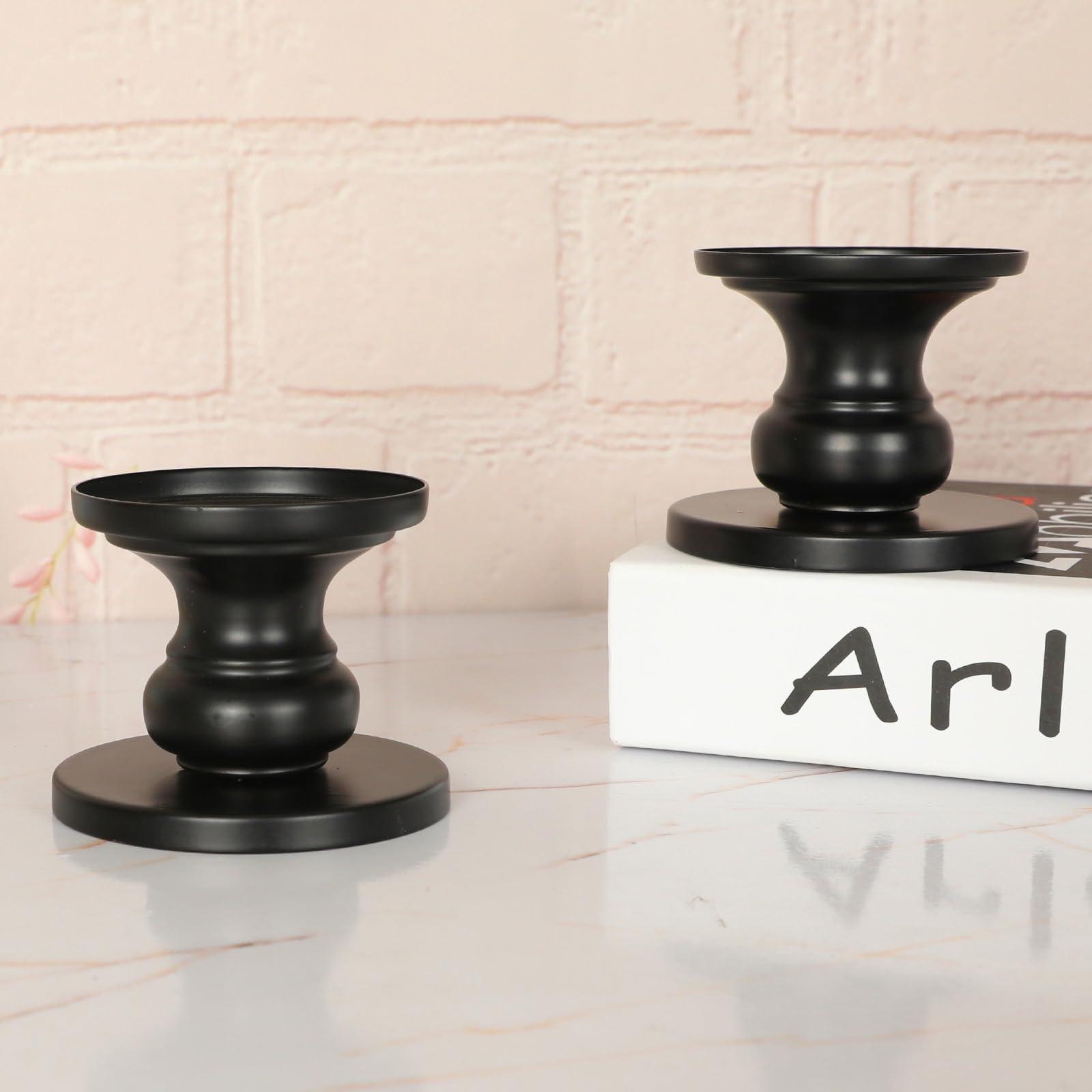 Matte Black Iron Pillar Candle Holders - Set of 2 Candlestick Holders, Metal Candle Holder for Pillar & Taper, Table Mantle Fireplace Farmhouse Home Decor - Image 6