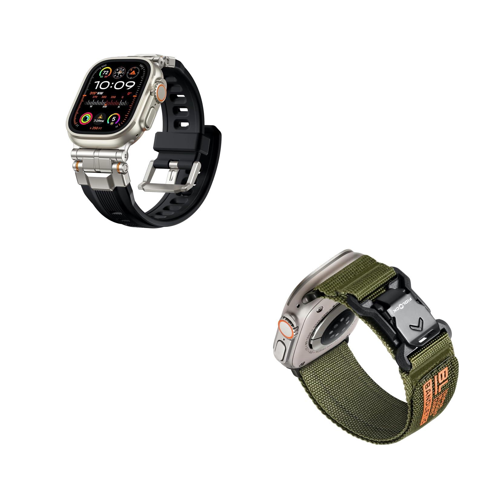 Bandletic R-Steel Silicone Band Compatible with Apple Watch Ultra 2/Ultra Band 49mm/46mm/45mm/44mm/42mm(3/2/1) + Fidlock R-Nylon Magnetic Band