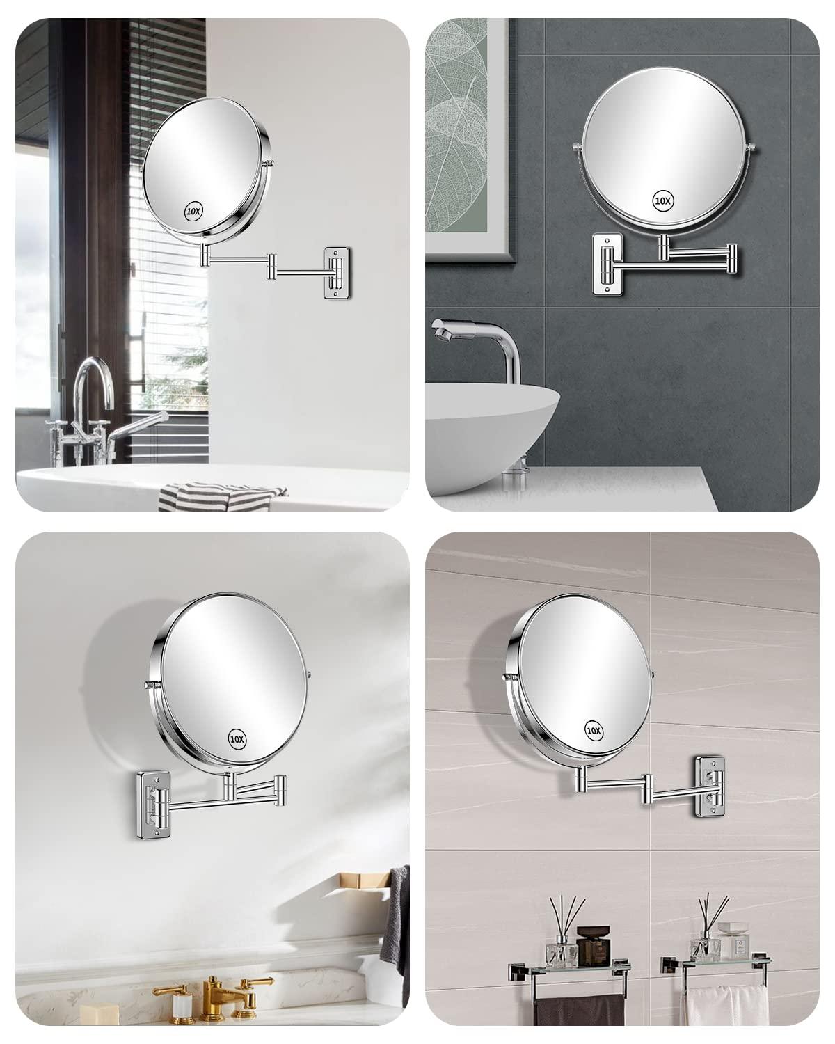Gospire 9 Inch Extra Large Wall Mounted Mirror with 1X/10X Magnification, 360° Swivel & Extendable, Chrome Polished Finish for Bathroom Vanity, Shaving & Makeup (Men & Women) - Image 6