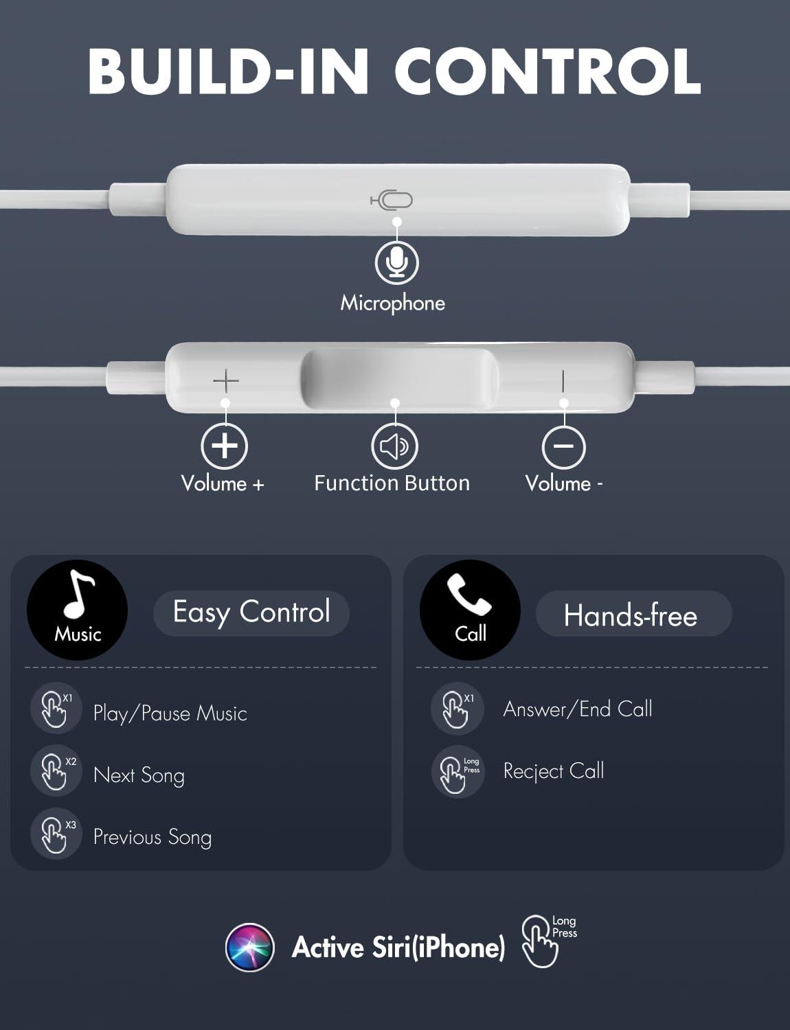 Antool USB C Headphones, 【Ultra Clear Calls & no Noise】 Earbuds Wired for iPhone 16/15 USBC Headphones,Compatible with iPhone/Android/Galaxy/iPad【2 Pack】 - Image 5