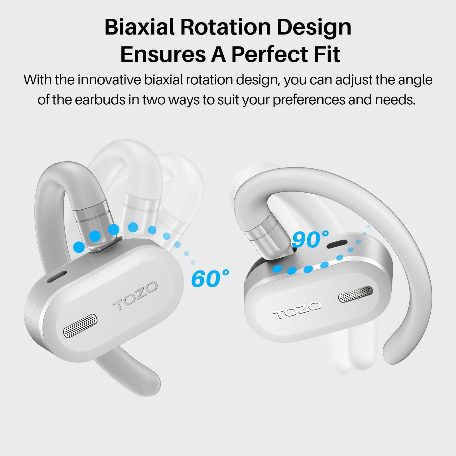 TOZO O2 True Open Ear Wireless Headphones Lightweight with Multi-Angle Adjustment, Bluetooth 5.3 Earbuds with Dual-Axis Design for Long-Lasting Comfort, Crystal-Clear Calls for Driving, White - Image 4