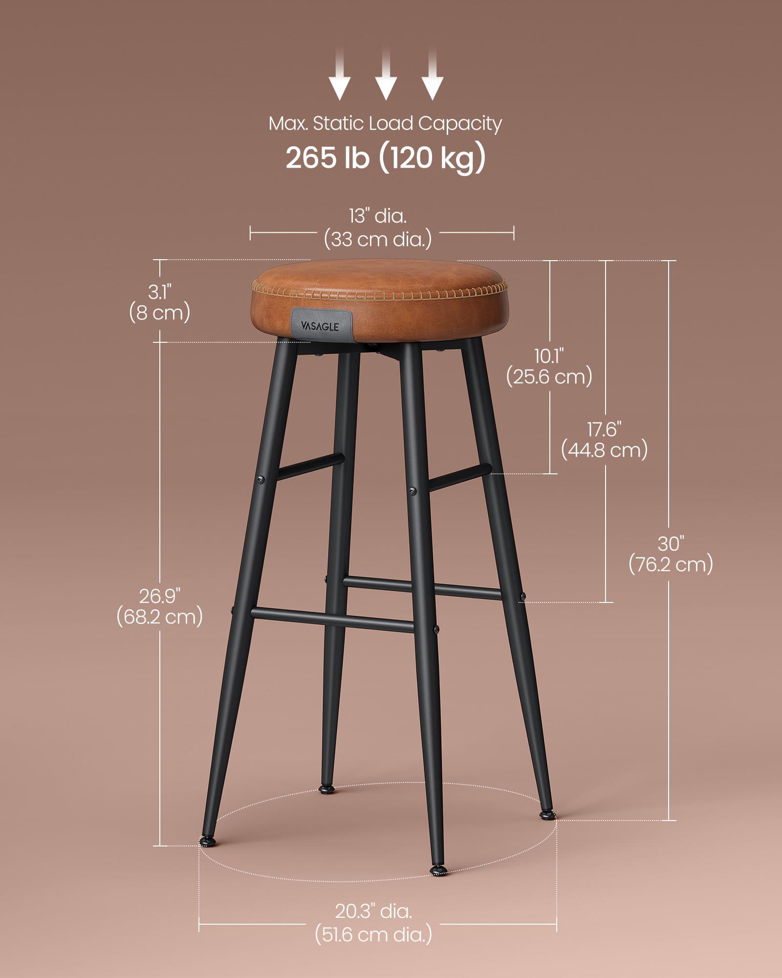 VASAGLE EKHO Collection - Bar Stools Set of 2, Bar Height Bar Stools, Kitchen Counter Stools, Mid-Century Modern Backless Counter Stools, 30-Inch Tall, Kitchen Island Home Bar, Caramel Brown - Image 6