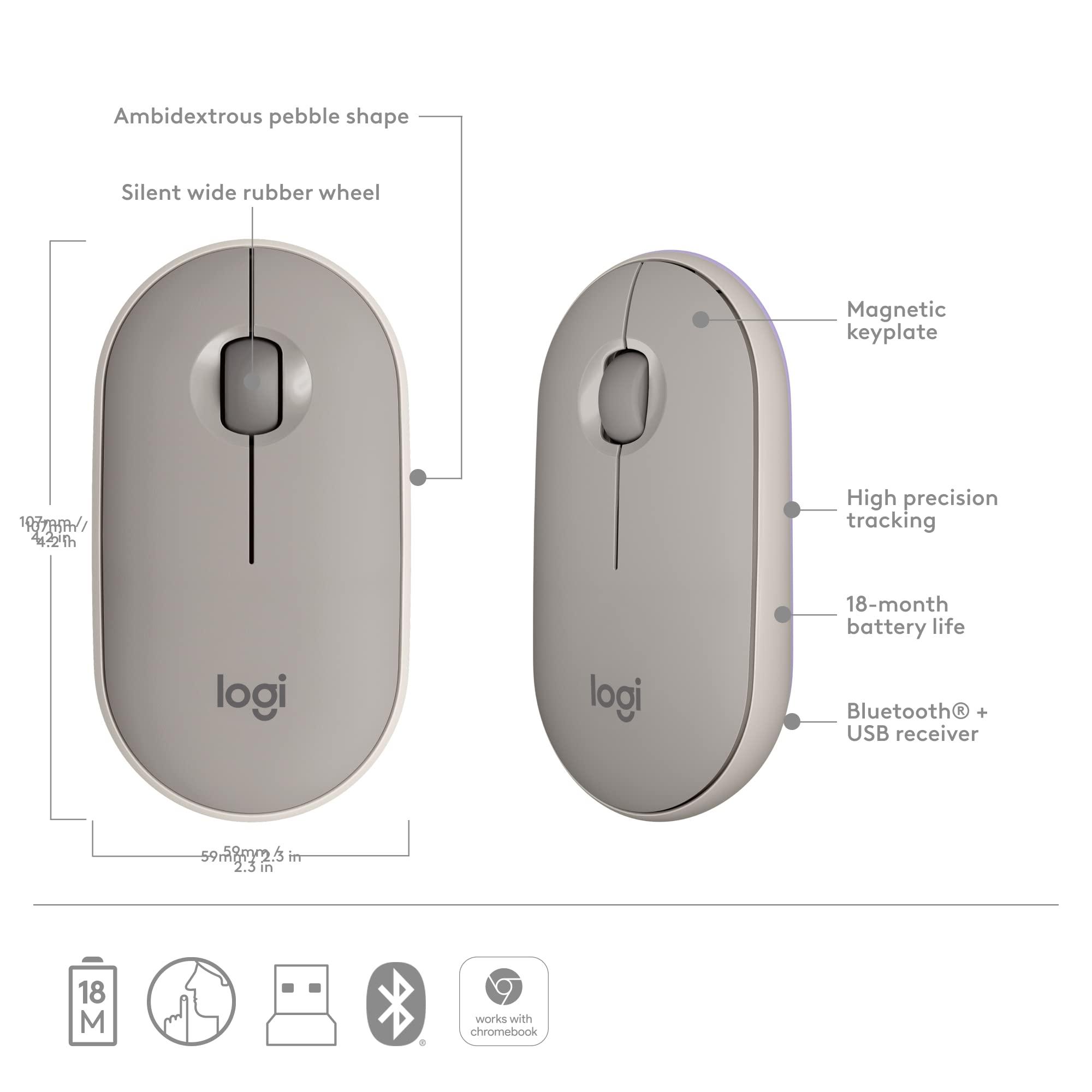 Logitech Pebble Wireless Mouse with Bluetooth or 2.4 GHz Receiver, Silent, Slim Computer Mouse with Quiet Clicks, for Laptop/Notebook/iPad/PC/Mac/Chromebook - Sand - Image 6