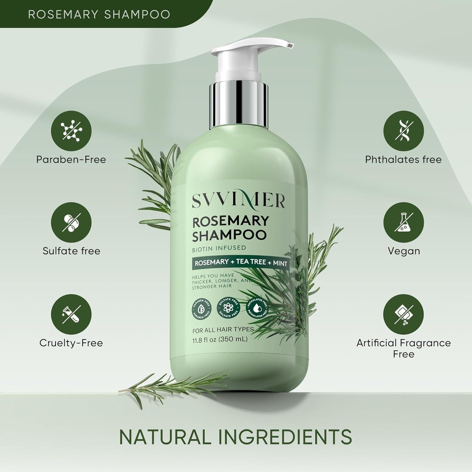 Svvimer Rosemary Hair Growth Shampoo - Thickening Shampoo with Biotin Tea Tree Oil Mint for Hair Loss and Thinning Hair - for Women and Men 11.8 Fl Oz (Pack of 1) - Image 6