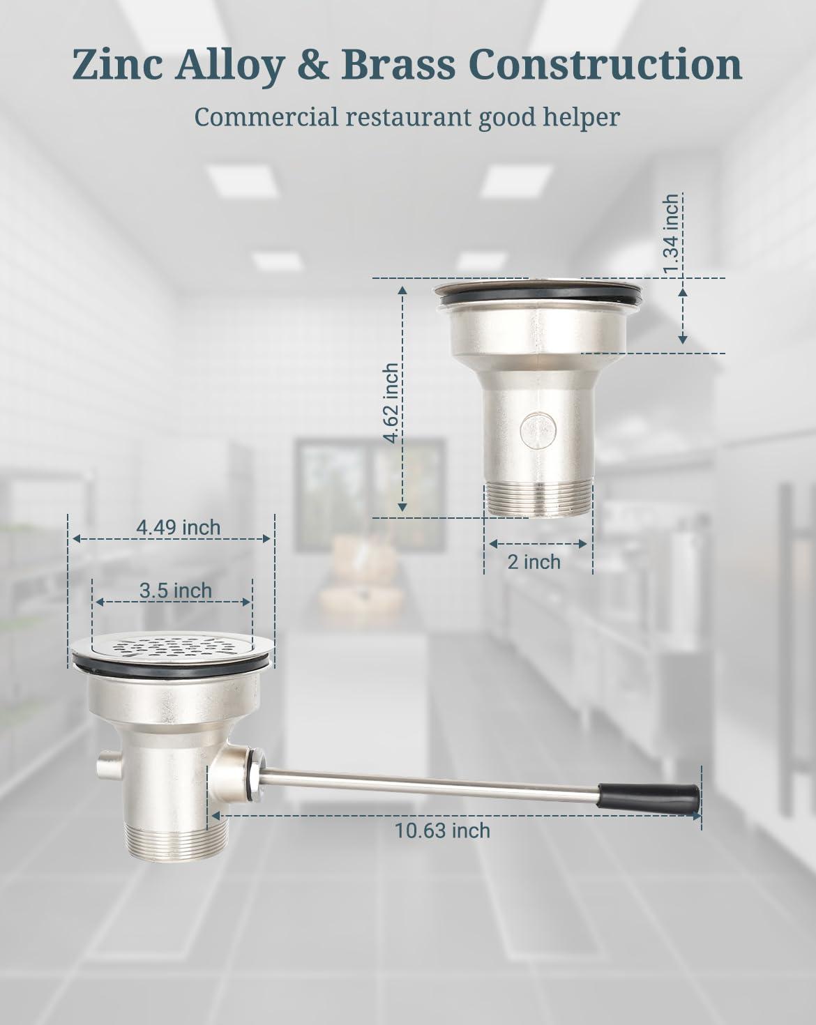 Phivan 3-1/2 Inch Commercial Sink Drain with Twist Handle Kitchen Sink Opening Waste Drain Valve Stopper Prevents Sink Clogged Overflow for 1/2/3 Compartment Sink Style Drains - Image 2