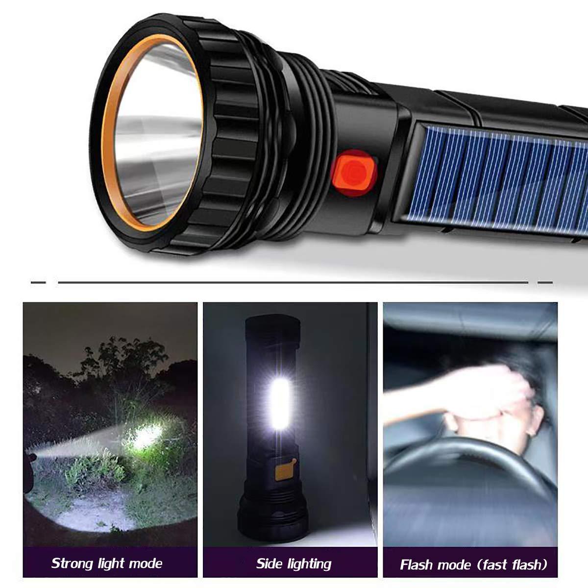 E-SHIDAI Solar/Rechargeable Multi Function 1000 Lumens LED Flashlight, with Emergency Strobe Light and 1200 Mah Battery, Emergency Power Supply and USB Charging Cable, Fast Charging (1PC) - Image 5