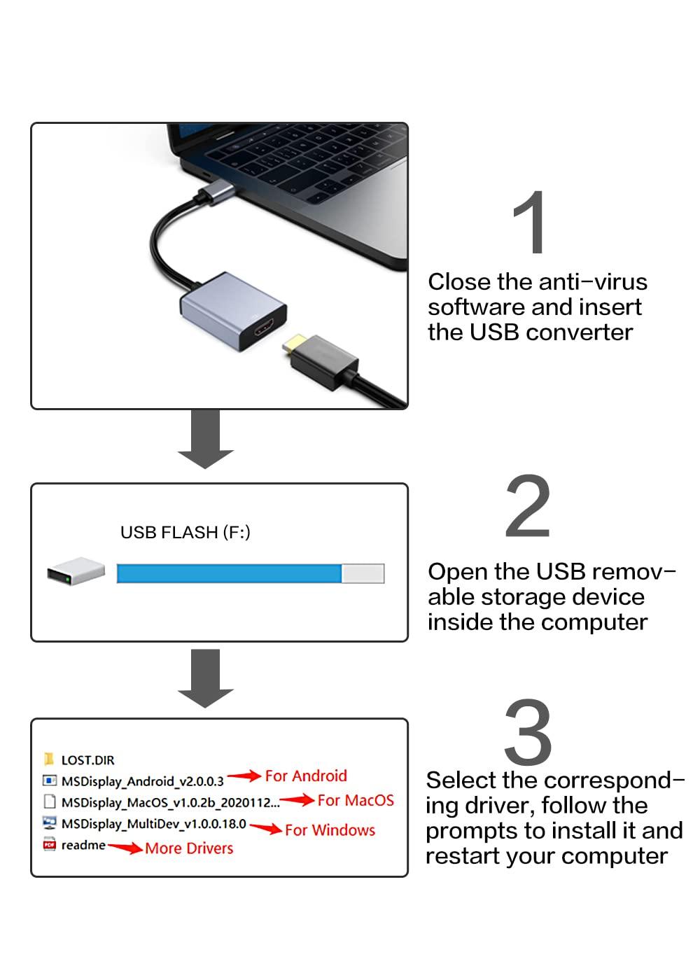 Brennenstuhl USB to HDMI Adapter, USB 3.0/2.0 to HDMI for Multiple Monitors 1080P Compatible with Windows XP/7/8/10/11 and Mac os - Grey - Image 4