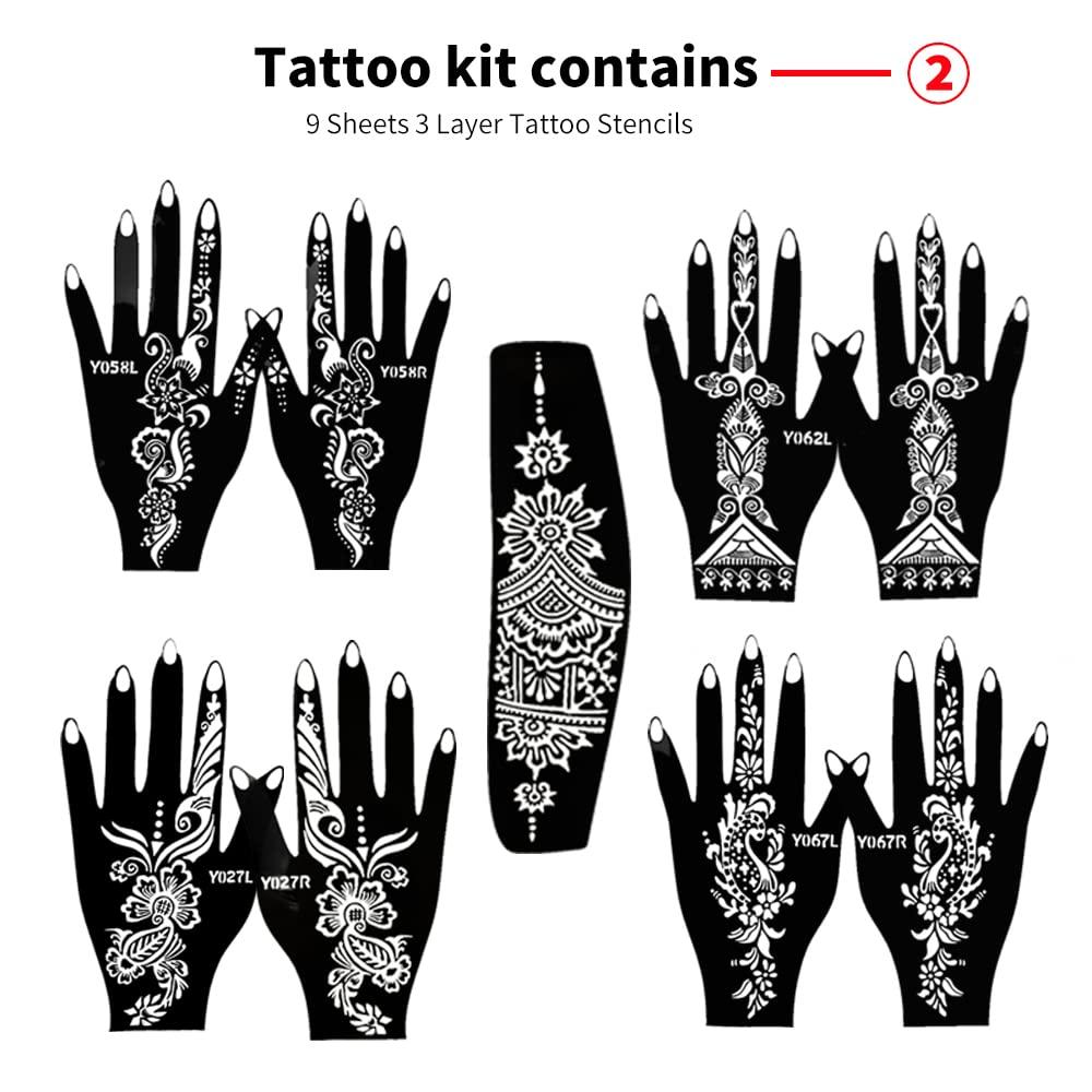 11 Sheets total 84 Tattoo Patterns, 6 Pcs 3 Color (Brown Black Maroon) Temporary Tattoo Kit, Tattoo Stencils Kit - Image 3