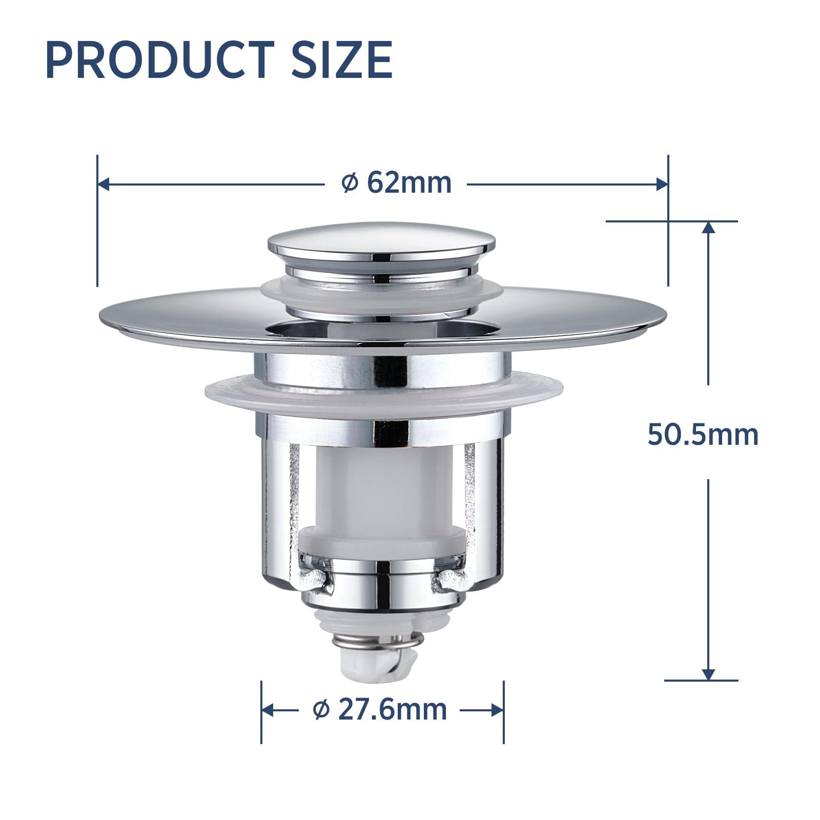 ADKADI Universal 2 in 1Bathroom Sink Stopper, 2 Pack Pop Up Bathroom Sink Drain Strainer for 1.06"-1.65" Basin Drain Holes, Anti Clogging Drain Filter(Chrome Silver) - Image 2