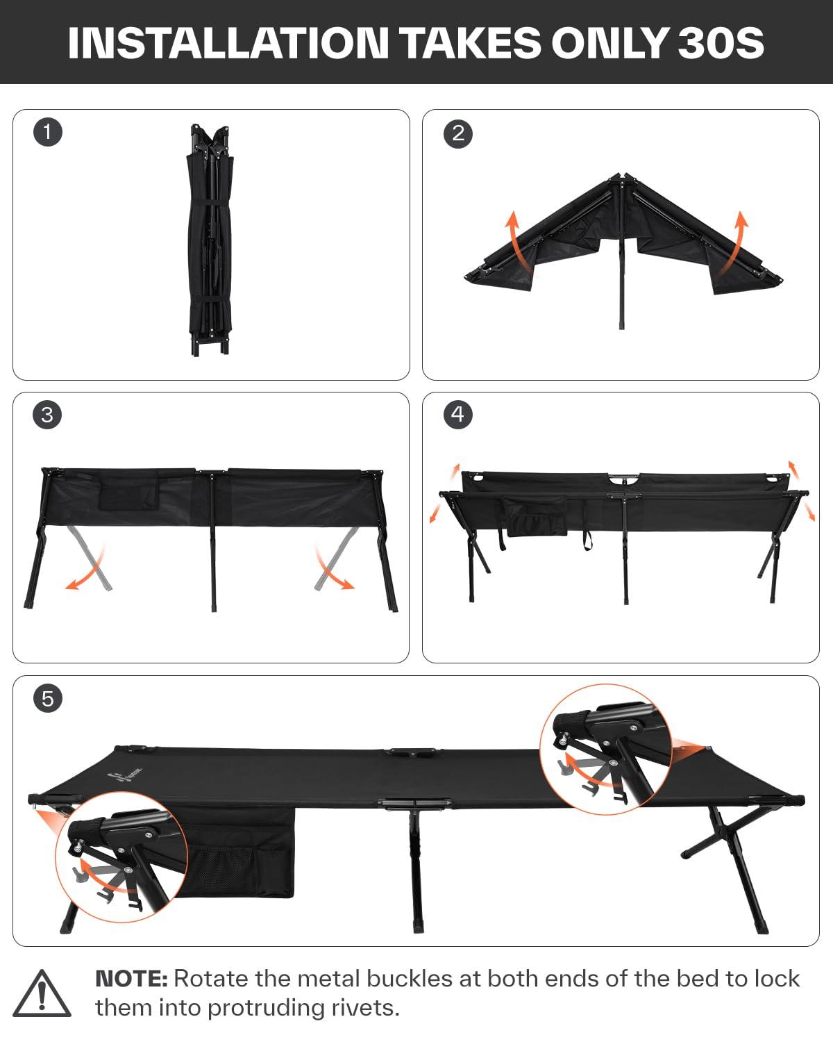 Sportneer Camping Cot: 78.3"x28.7"x14.6" Comfort Cot Bed for Camping Traveling Guest Bed, Sleeping Cots for Adults with Side Pockets & Storage Bag - Ease of Assembly, Support 330 Lbs - Image 7
