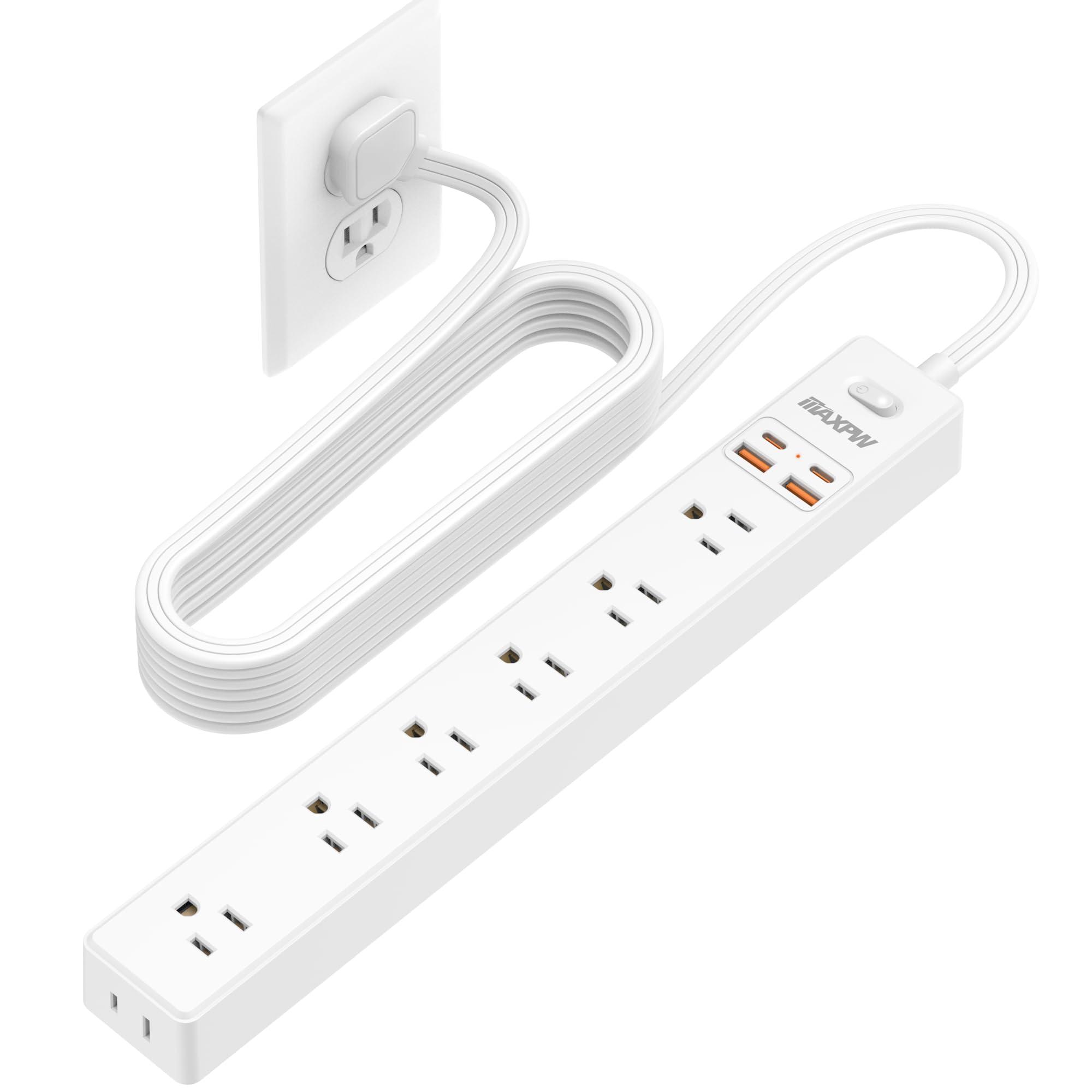 10 Ft Power Strip Surge Protector - 7 Outlets 4 USB Ports (2 USB C), Ultra Thin Flat Extension Cord & Flat Plug, 1700 Joules, Wall Mount, Desk Charging Station for Home Office Dorm, White