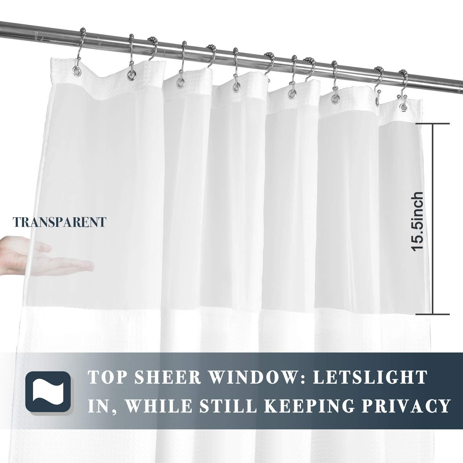 N&Y HOME Waffle Weave Shower Curtain with Snap-in Fabric Liner Set, 12 White Hooks Included - Hotel Style, Waterproof & Washable, Heavyweight Fabric & Mesh Top Window - 71x72, White - Image 2