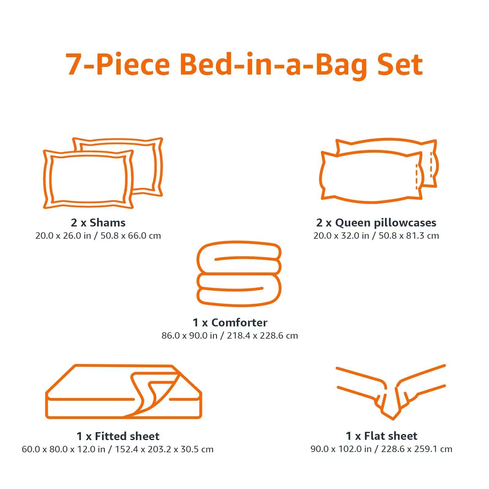 Amazon Basics Full/Queen Comforter Set with Sheets, 7-Piece Gray Calvin Stripe Bedding, Lightweight Microfiber Bed-in-a-Bag, Striped - Image 6