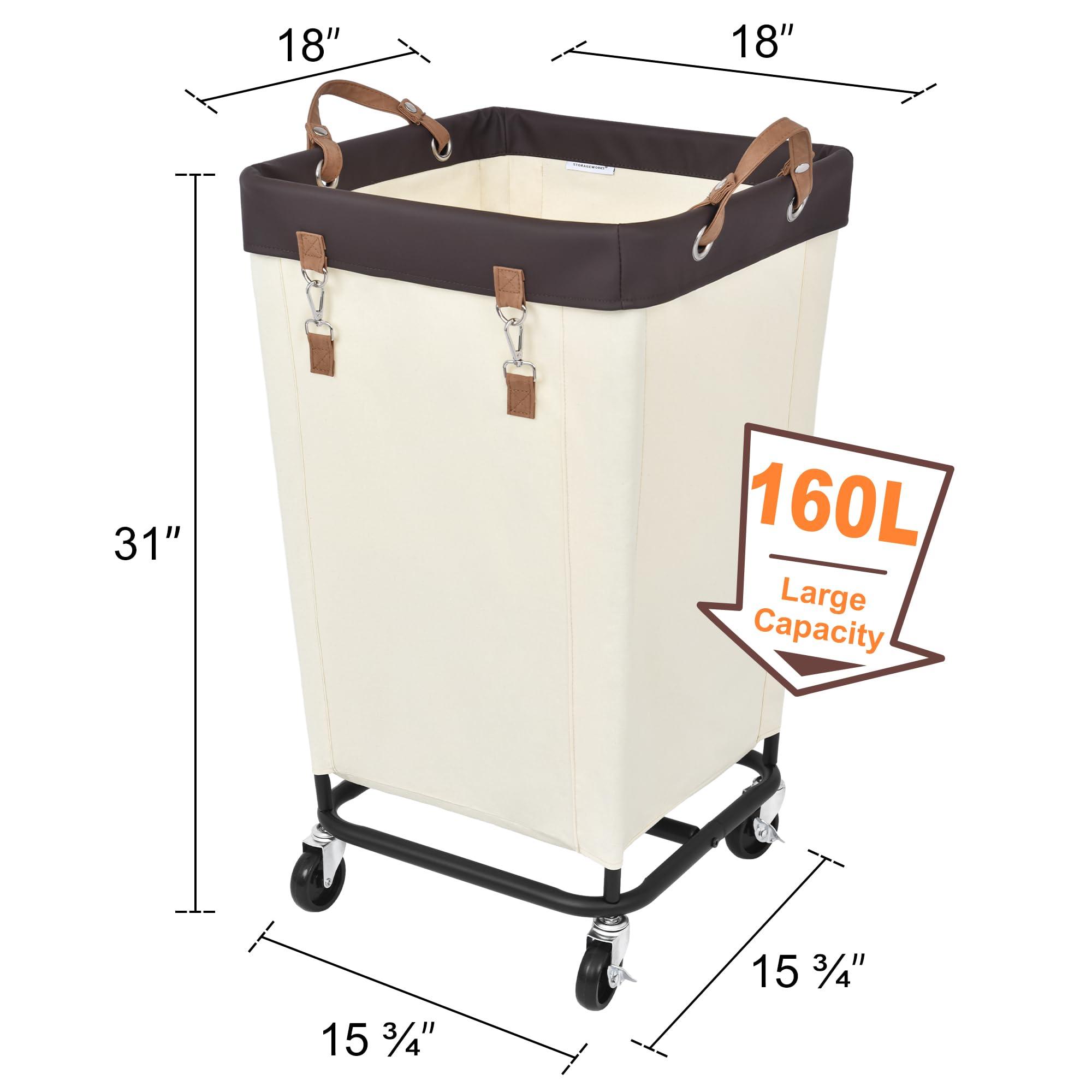 StorageWorks 160L Laundry Basket with Wheels, Large Rolling Hampers for Clothing Organizer, Dirty Clothes Basket for Hotel, Home, Closet, Dorm, Beige - Image 3
