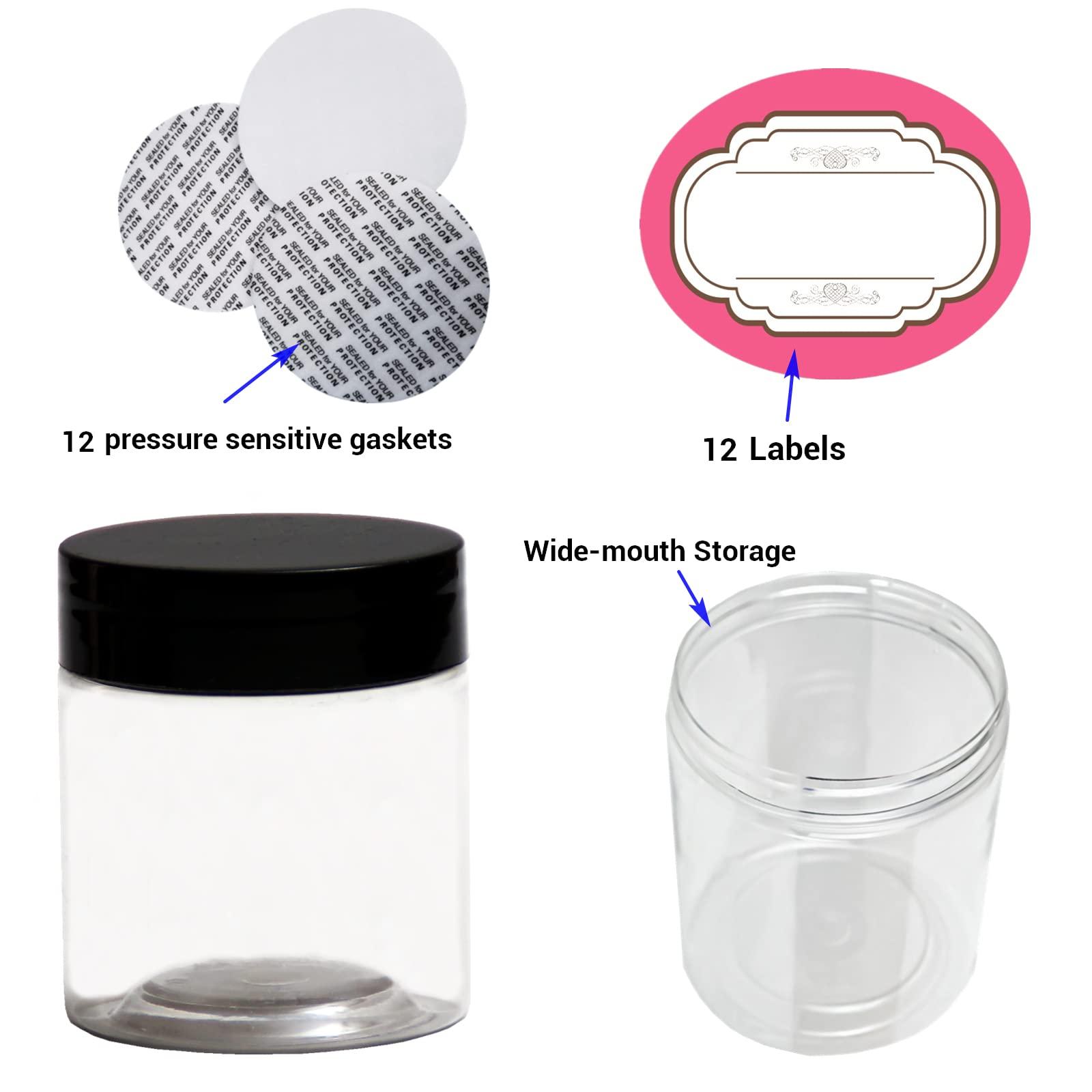 8 oz Plastic Containers with Lids and 4oz Small Containers (Set of 12) Plastic Jars with Lids Cosmetic Jar for Body Butter, Bath Salt, Slime and Beauty Product - Image 3