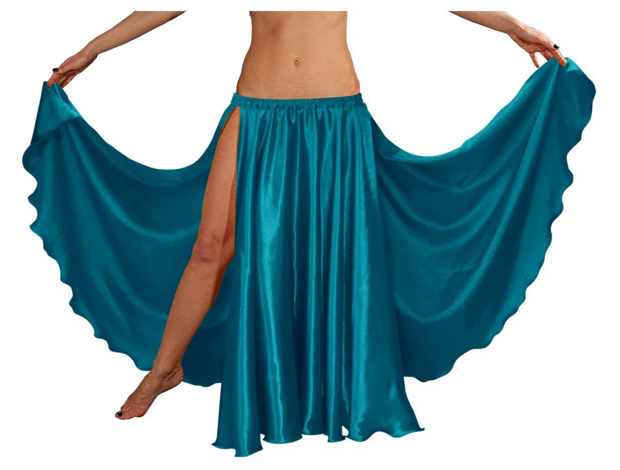 Indian Trendy 36" Long Women's Satin 2 Slit Full Skirt Belly Dance Gypsy Tribal 9 Yard Panel Jupe Flamenco Rock - Image 2