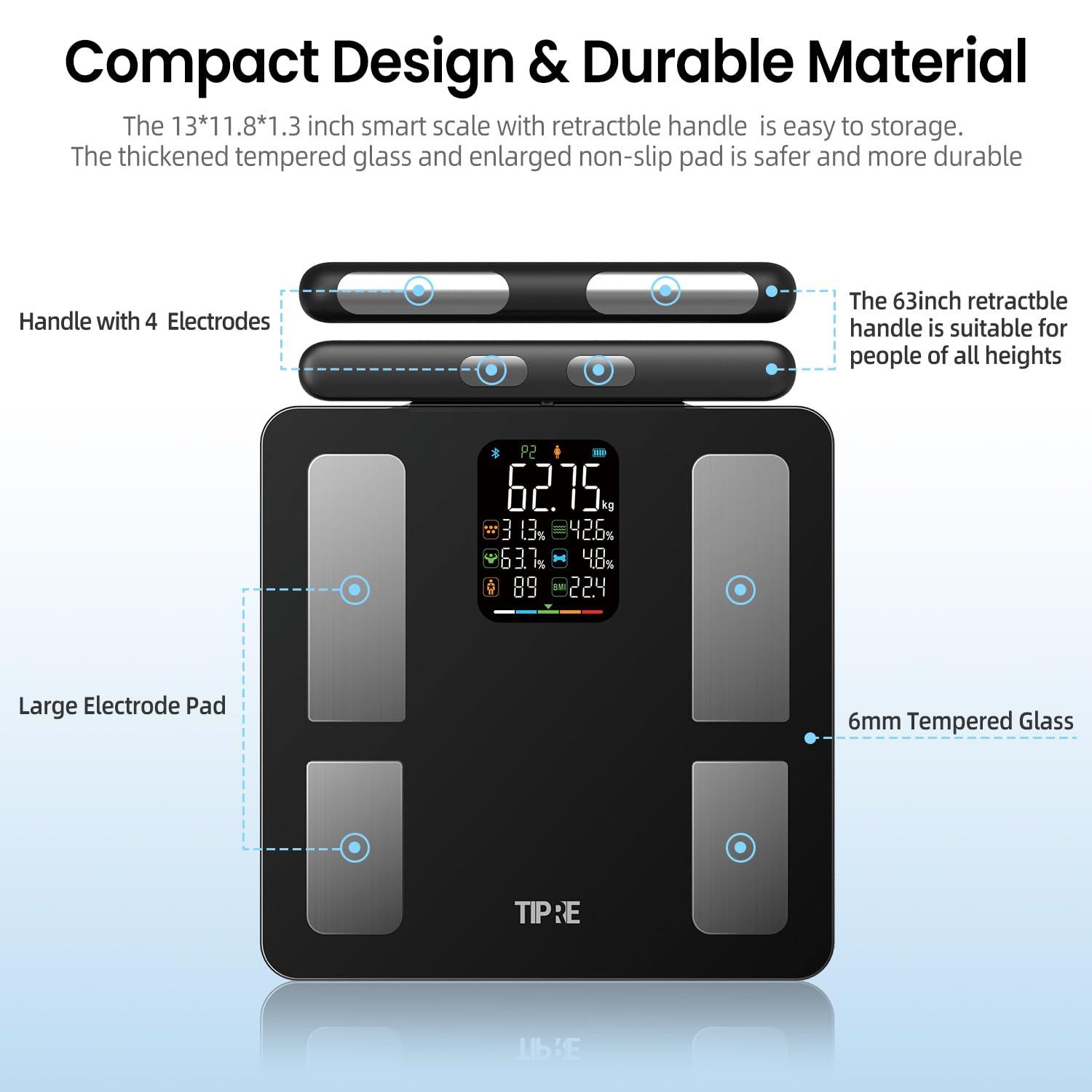 TIPRE Smart Scale for Body Weight 8-Electrode Digital Weight Scale for Body Fat Bathroom Scale with BMI Full Body Composition Analysis with Bluetooth Health Monitor for Weight Loss, 400lb - Image 7