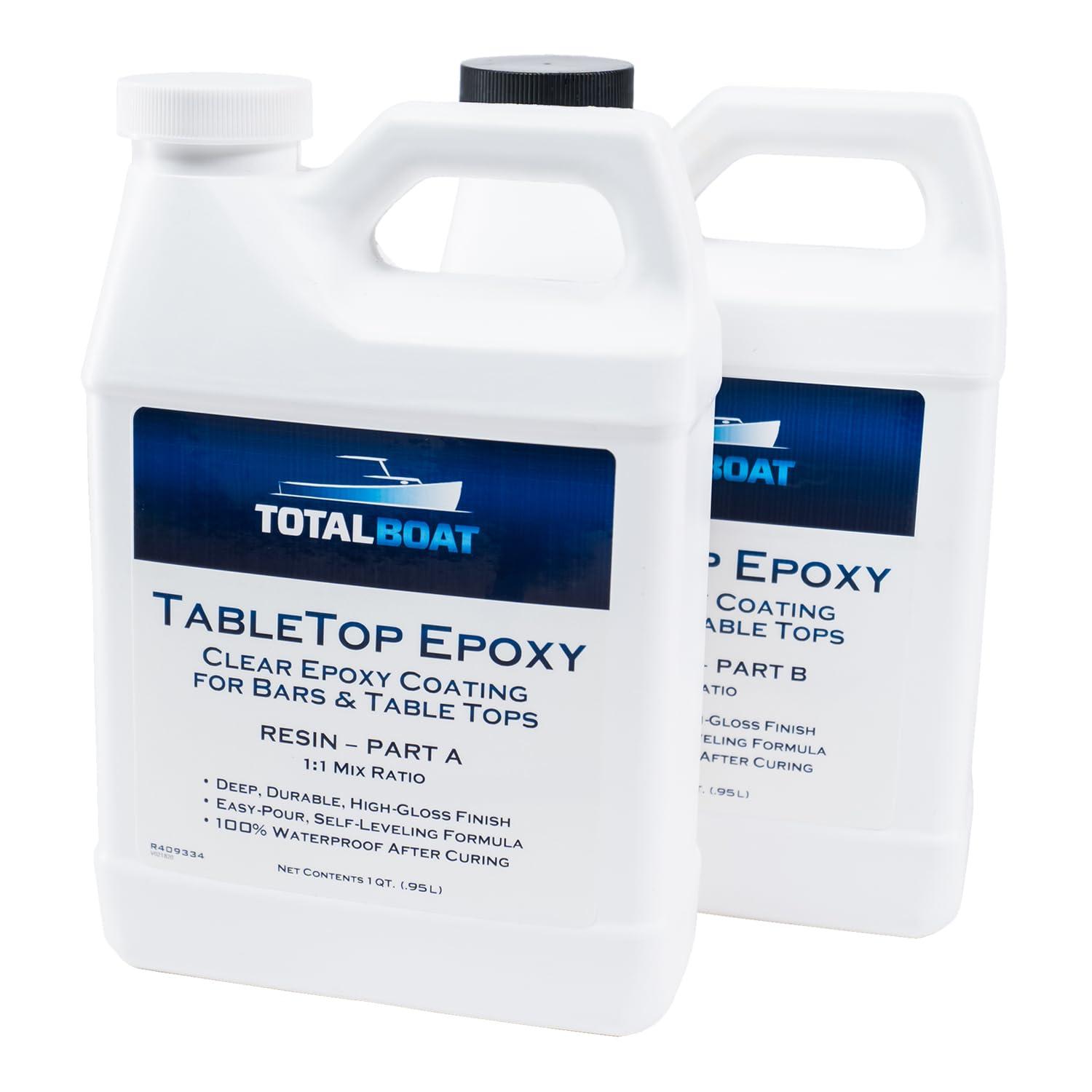 TotalBoat Table Top Epoxy Resin Kit - 2 Quart Crystal Clear Epoxy with High Gloss & Self-Leveling Finish - Easy 1:1 Ratio for Bar and Table Coating, Woodworking, Molds, and Resin Art Casting