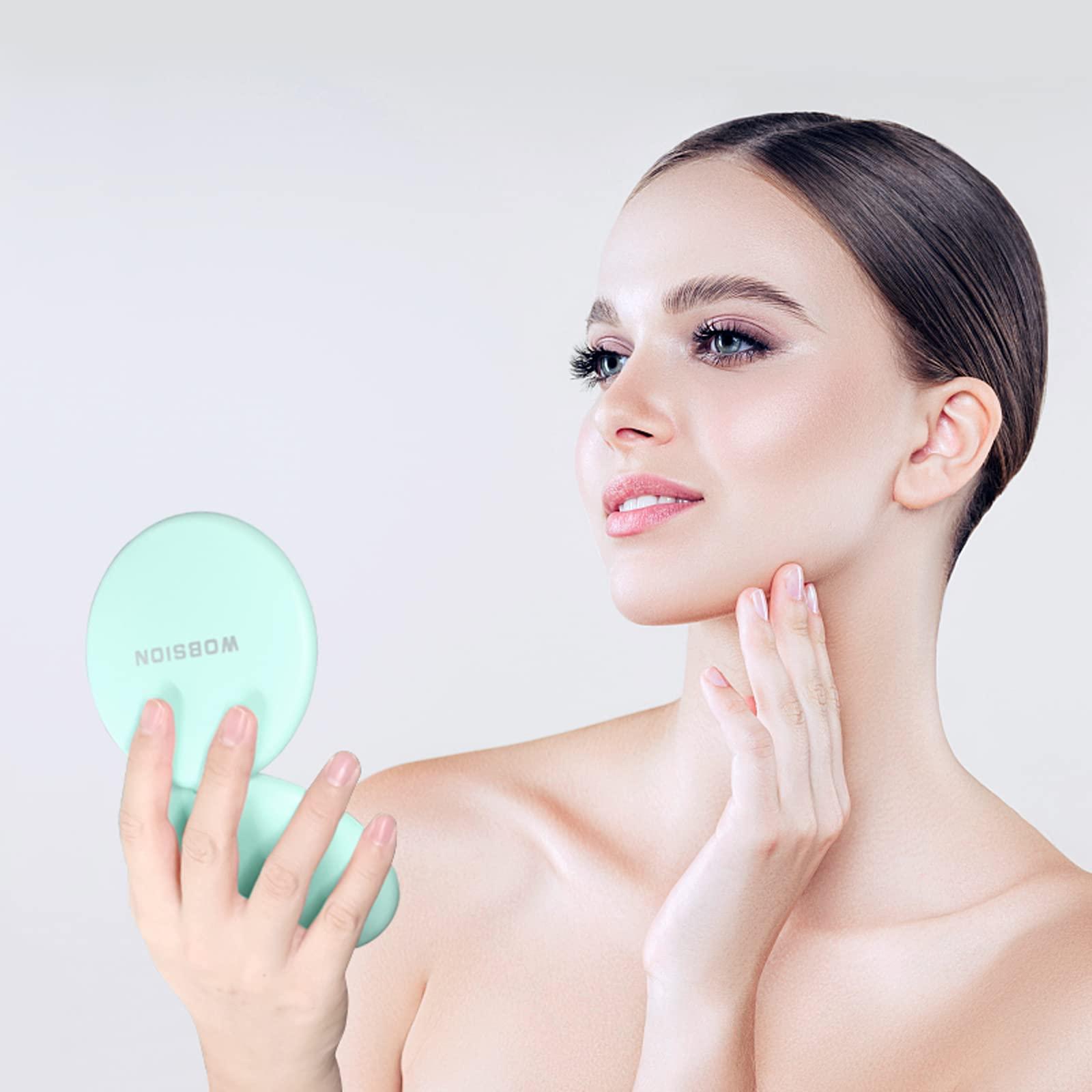 wobsion LED Lighted Travel Makeup Mirror, 1x/10x Magnification, Compact, Portable for Handbag, Purse, Pocket, 3.5 inch Illuminated, Folding, Handheld, 2-Sided, Round, Cyan - Image 8