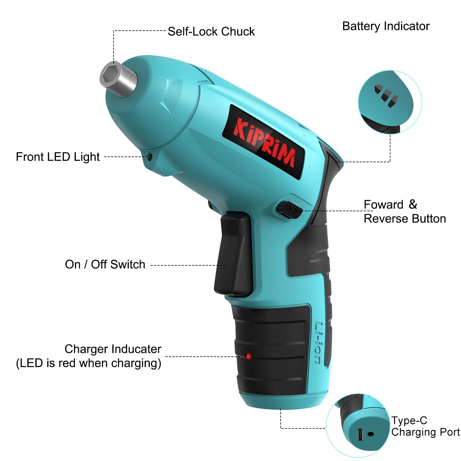 Small 4V Electric Screwdriver,Kiprim ES3 Cordless Screwdriver Tool with Rechargeable Battery,LED Front Light & Power Display Light for Home DIY Blue - Image 2