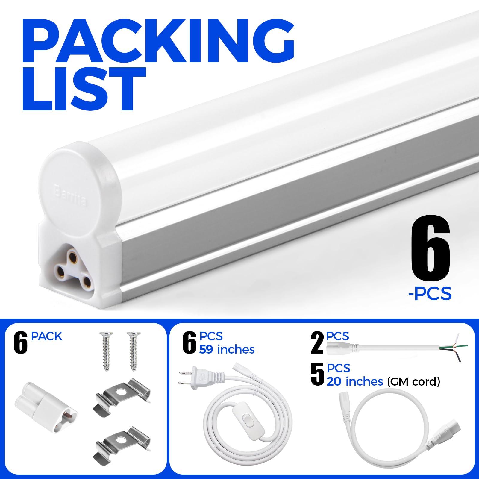 Barrina (6 Pack LED T5 Integrated Single Fixture, 4FT, 2200lm, 6500K Super Bright White, 20W Utility LED Shop Light, Ceiling and Under Cabinet Light, Corded Electric with ON/Off Switch, ETL Listed - Image 8