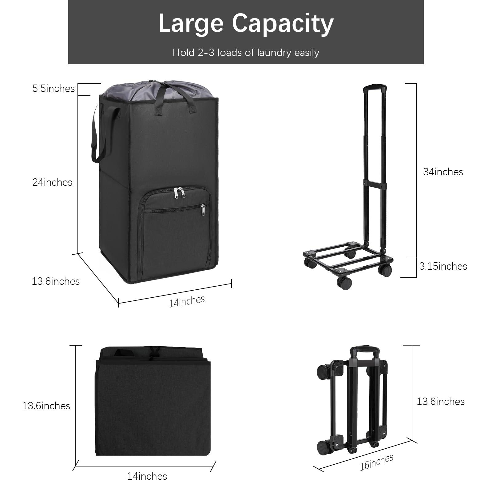 Bukere Extra Large Rolling Laundry Basket with Wheels, 90L Freestanding Collapsible Laundry Hamper Bag for Clothes Storage, Removable Wheeled Cart for College Dorm Apartment Laundry Room Bathroom - Image 2