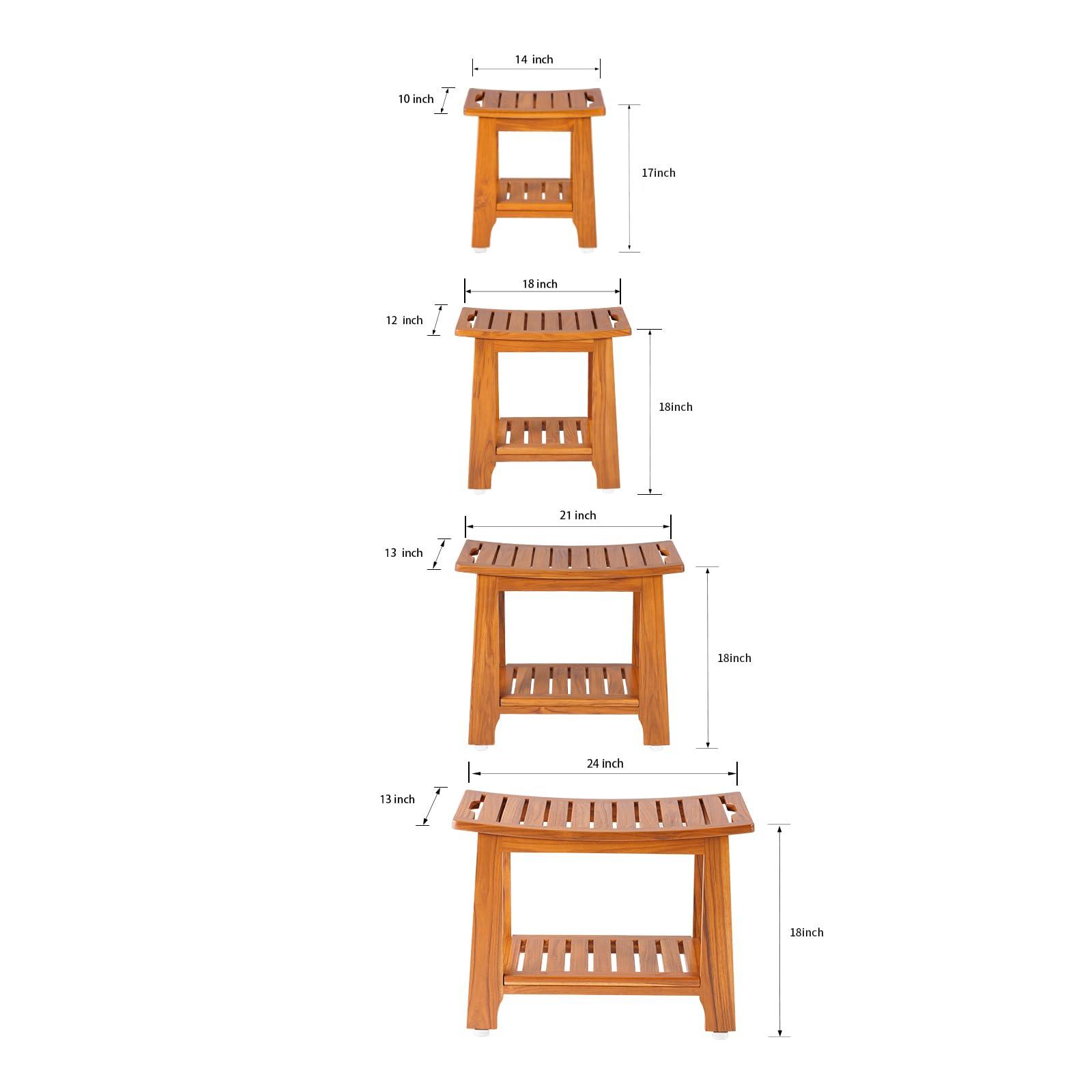 14" Compact Teak Shower Stool with Shelf & Handle - Waterproof, Non-Slip Bath Bench for Small Bathrooms/Outdoor Use, 300 lbs Capacity (Patented) - Image 9