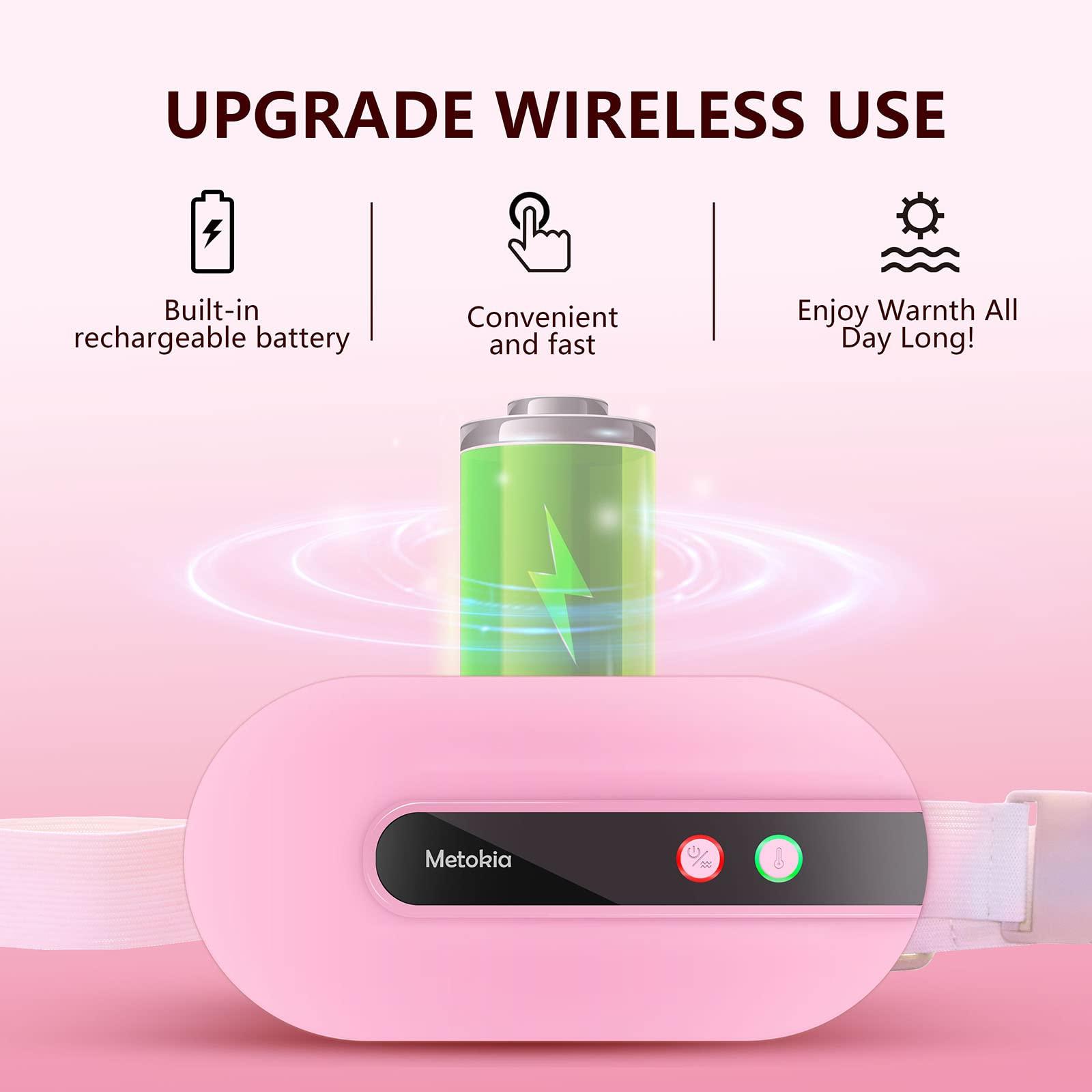 Portable Cordless Heating Pad, Heating Pad for Back Pain with 3 Heat Levels & 3 Vibration Massage Modes, Portable Electric Fast Heating Belly Wrap Belt for Women and Girl(Pink) - Image 2