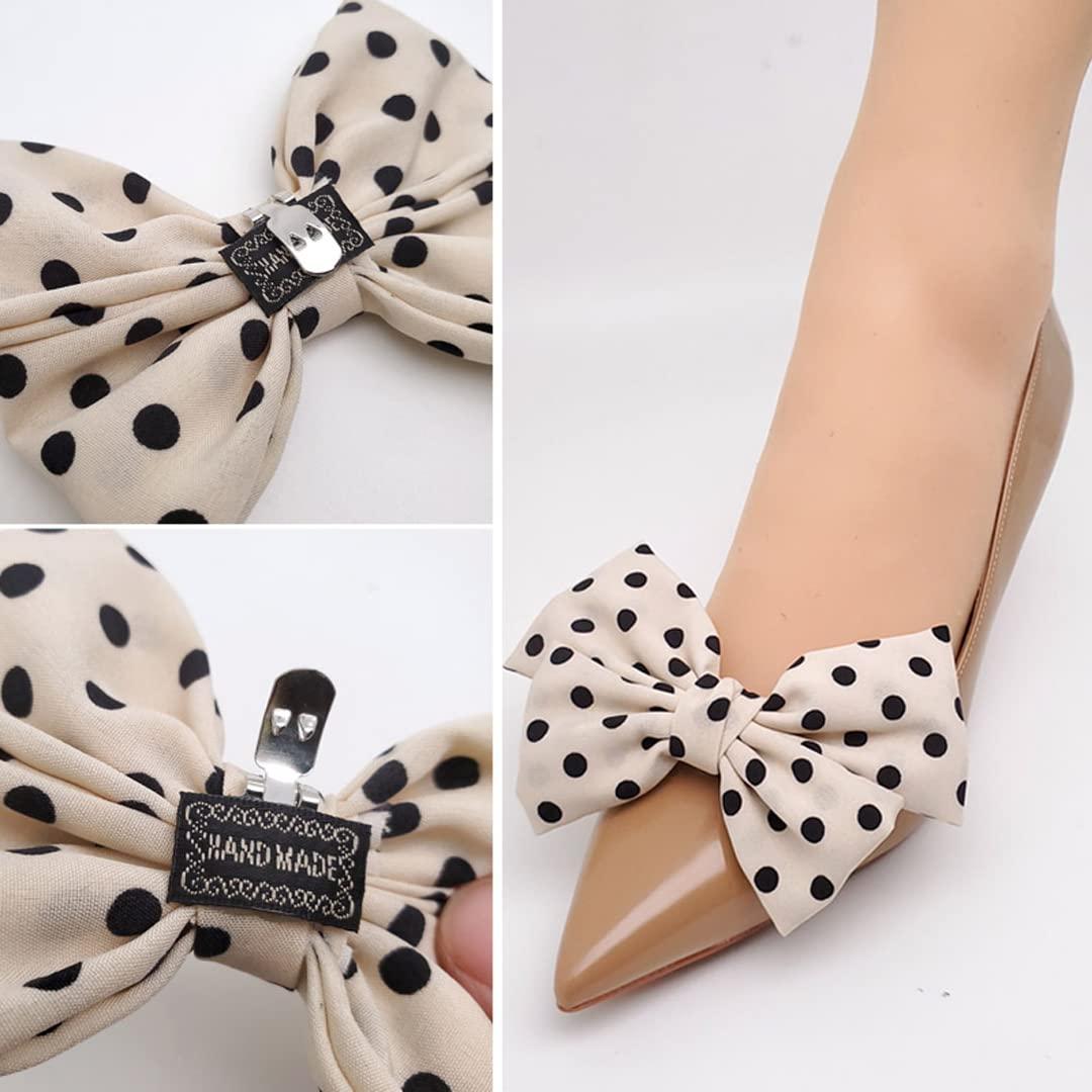 Tsangbaby Satin Bow Shoe Clips - Dots Solid Color Removable Elegant Wedding Party Shoe Buckle Bag Clothing Hair Accessories for Women Girls 2 Pcs - Image 3