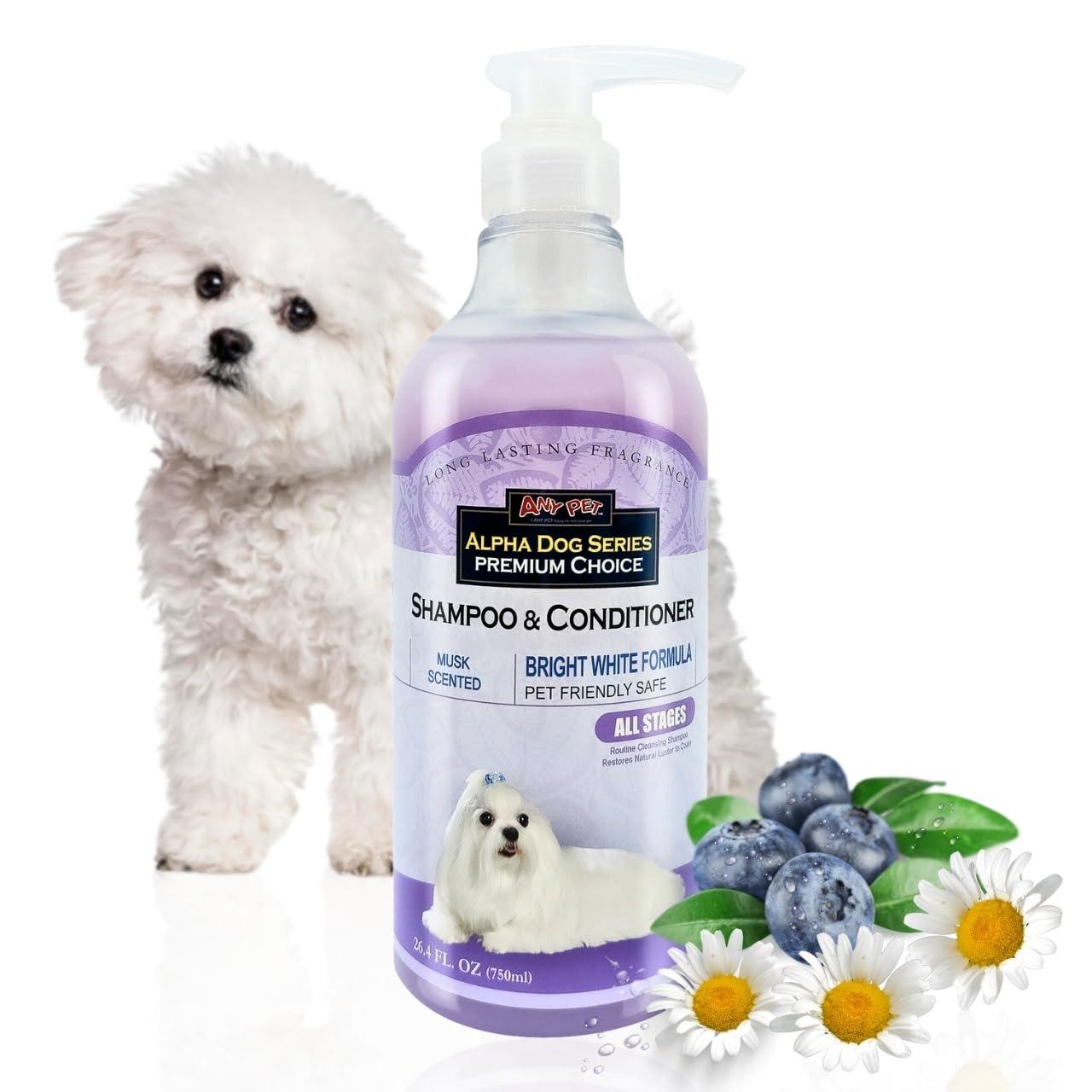 Alpha Dog Series Bright White Grooming Natural Dog Shampoo and Conditioner with Aloe Vera, pH balanced Shampoo for Dogs, Tear-Free, Moisturizing Dog Shampoo for Sensitive Skin - 26.4 Oz