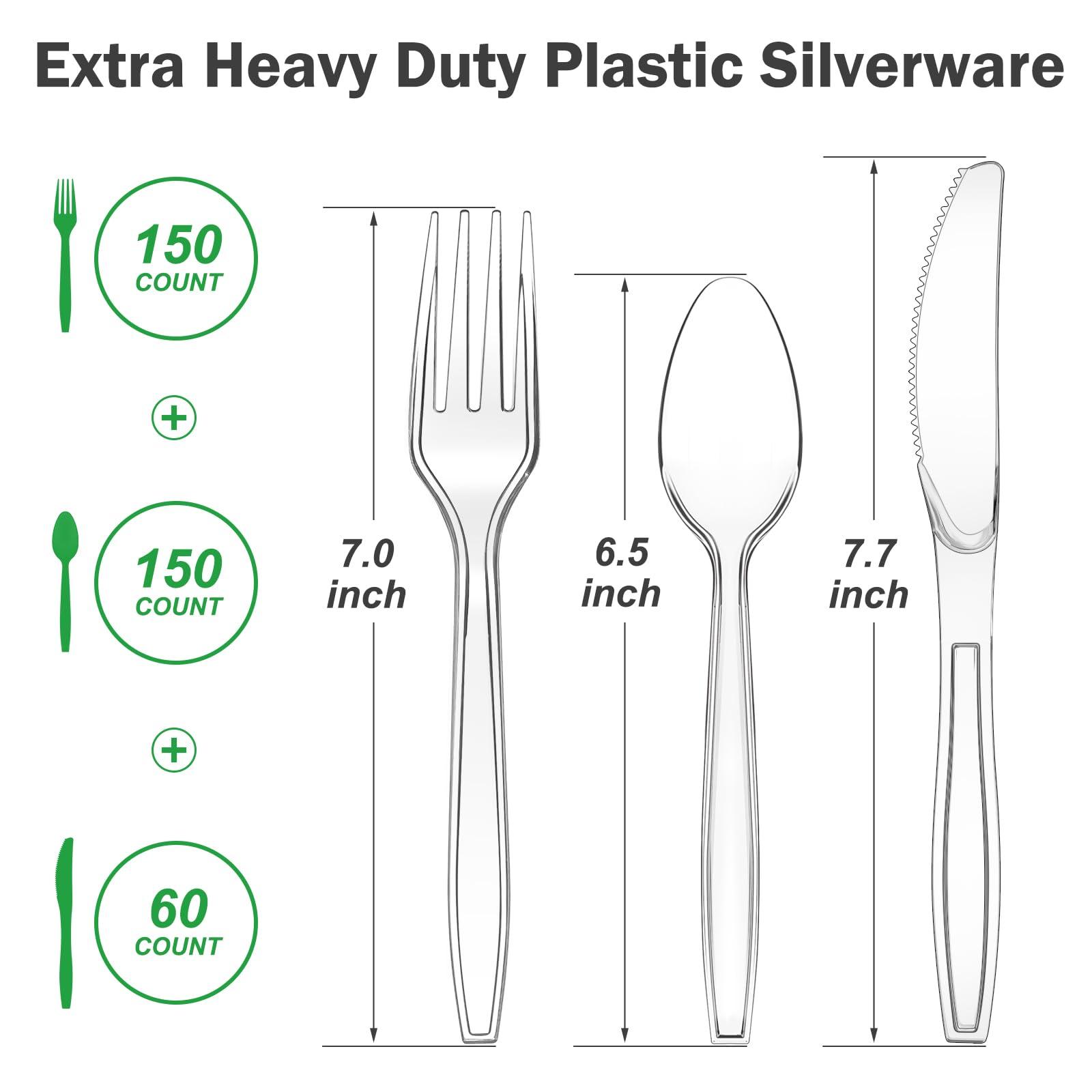 Dealusy 360 Count Extra Heavy Duty Clear Plastic Silverware, 150 Forks, 150 Spoons, 60 Knives, BPA-Free, Heat Resistant, Disposable Plastic Utensils Set, Plastic Cutlery Set, Plasticware Bulk - Image 3
