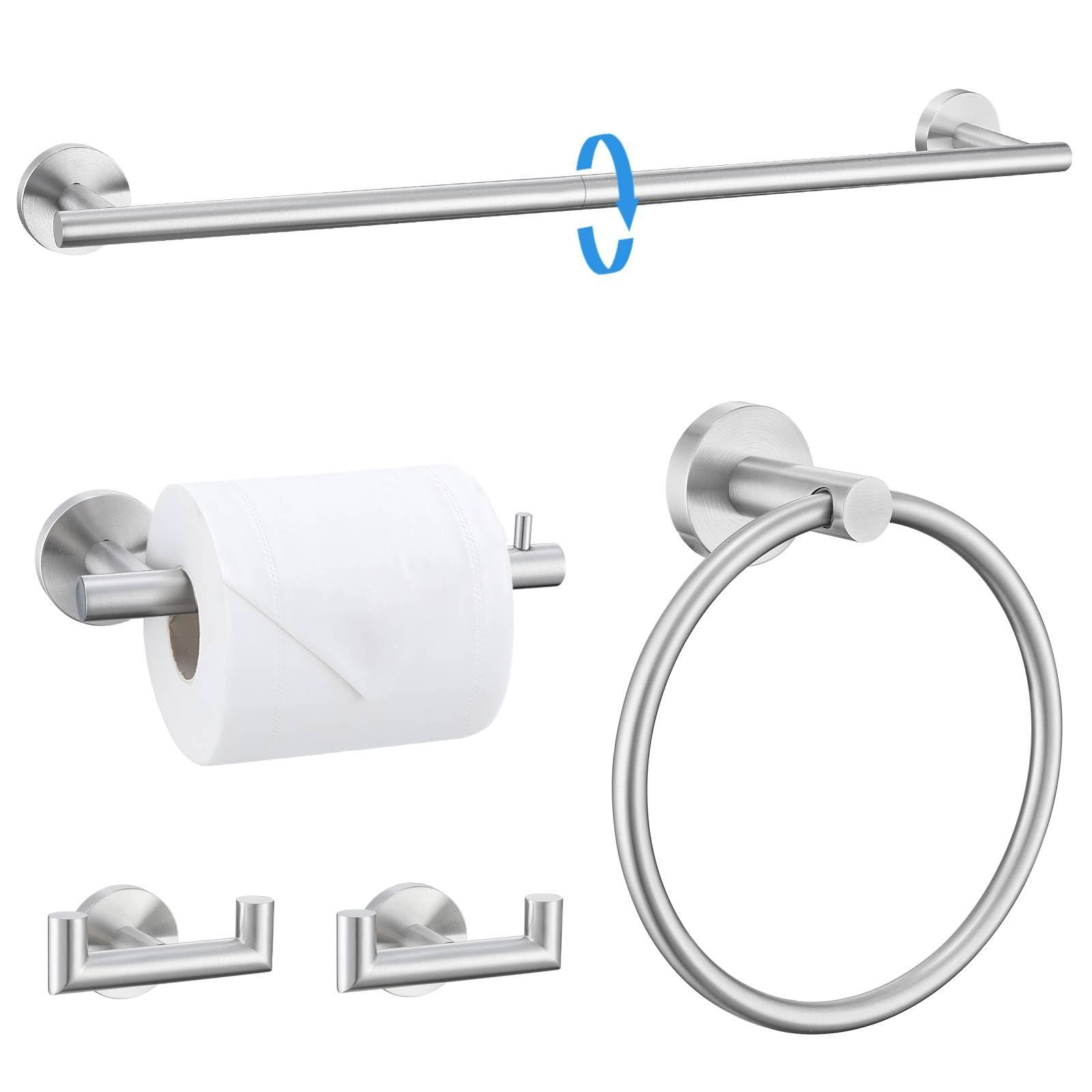 TNOMS Brushed Nickel 5 Pieces Towel Bar Set Bathroom Hardware Set Upgraded Towel Hooks,Towel Holder Set for Bathroom Stainless Steel Wall Mounted 23.6 Inch