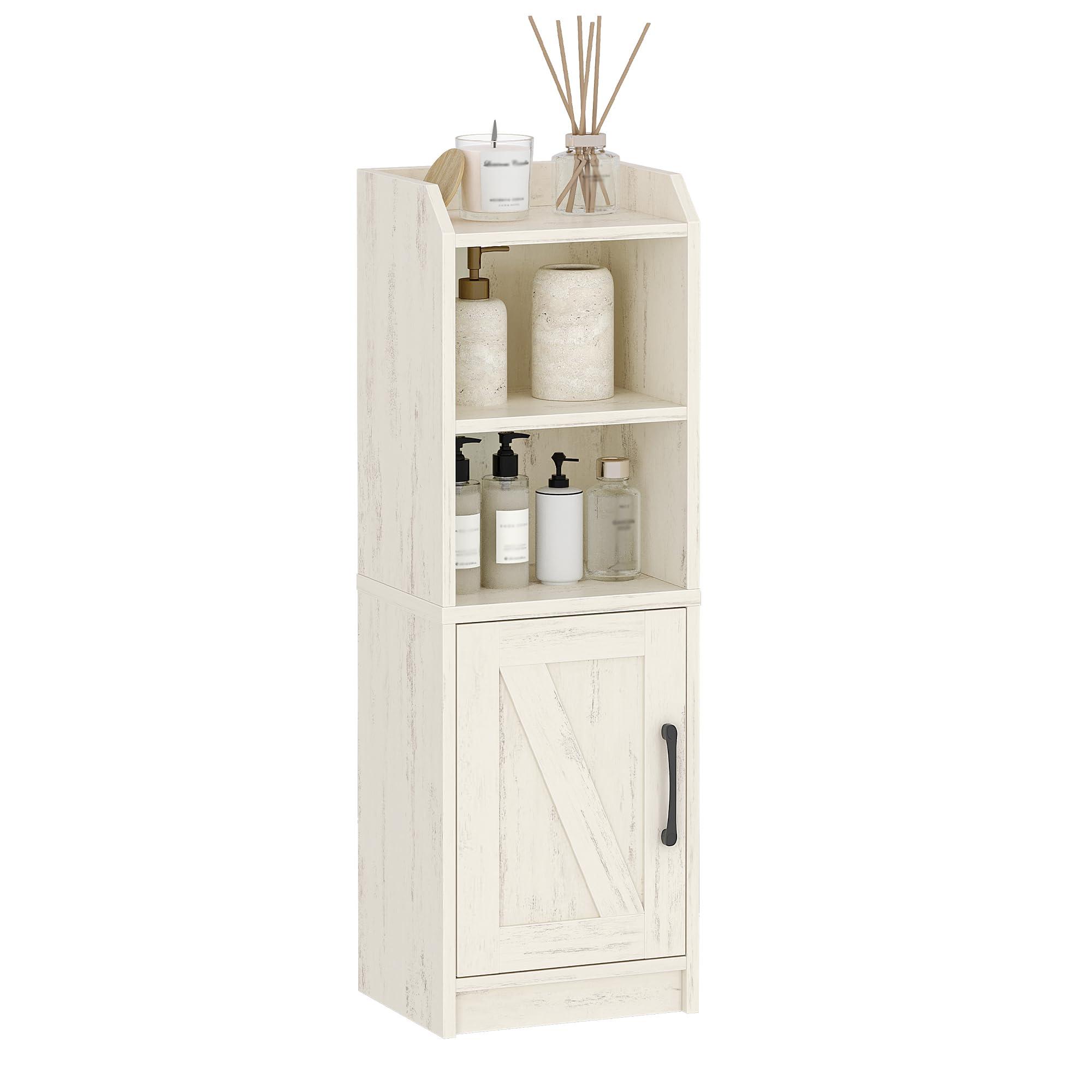 Hzuaneri Bathroom Storage Cabinet, Small Farmhouse Corner Floor Cabinet with Door and Shelves, Narrow Toilet Paper Holder Stand, Bathroom Organizer with Adjustable Shelf, for Small Spaces,Rustic White - Image 8