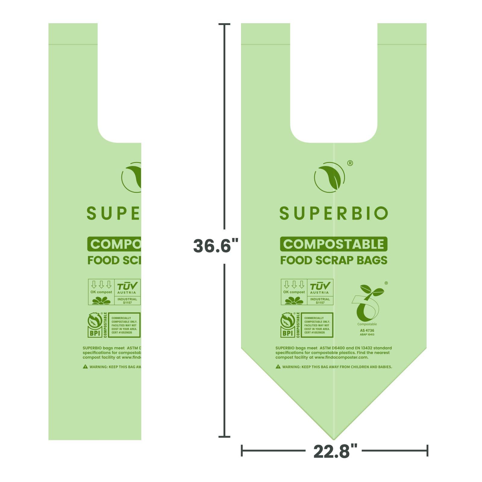 SUPERBIO 13 Gallon Compostable Kitchen Waste Bags with Handles, Food Scrap Bags Certified by BPI, OK compost INDUSTRIAL, 30 Count, 49.2L - Image 2