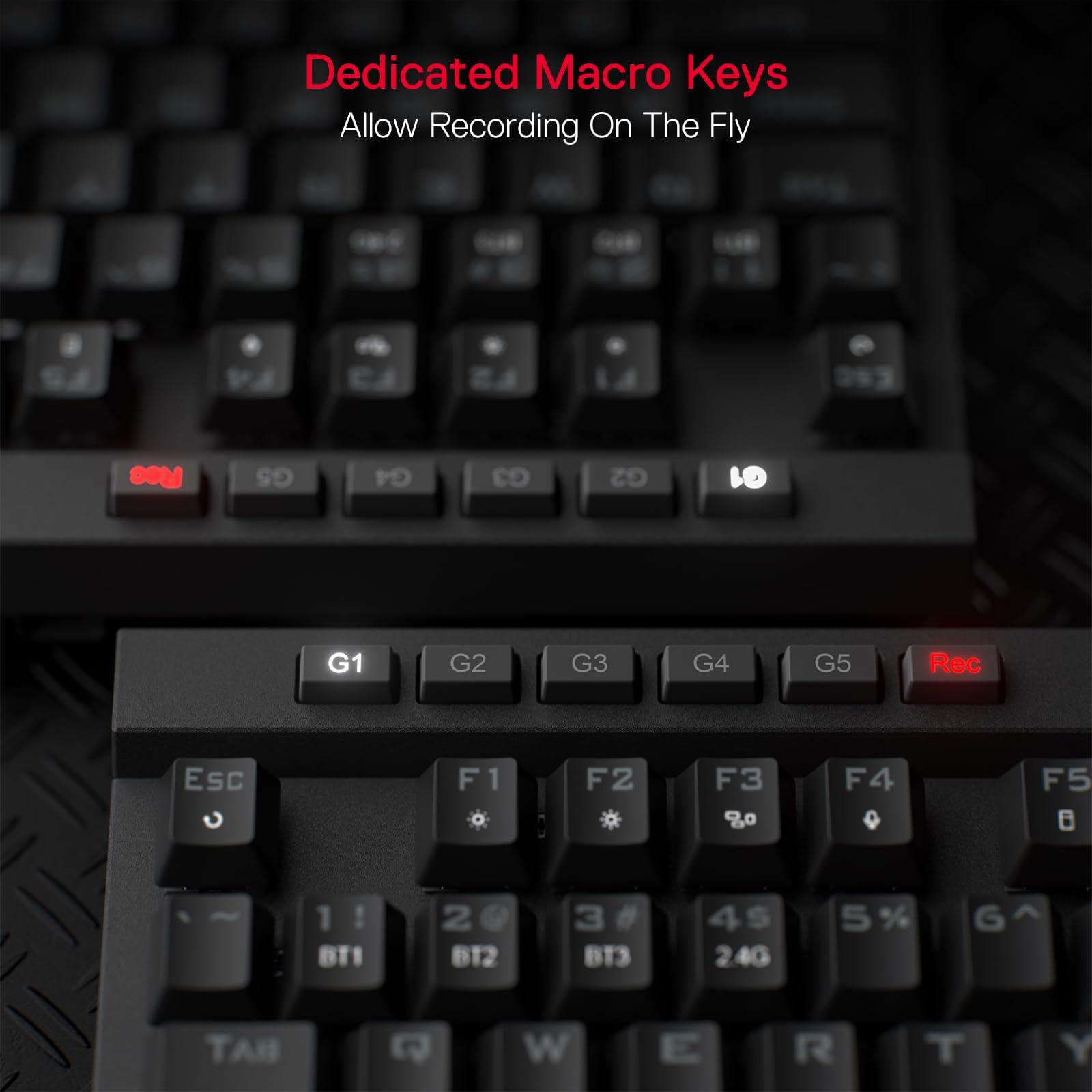 Redragon K580 PRO Wireless RGB Gaming Keyboard, 3-Modes 104 Keys Mechanical Keyboard w/Hot-Swap Socket, Dedicated Media Controls & Onboard Macro Recording, Linear Red Switch - Image 4