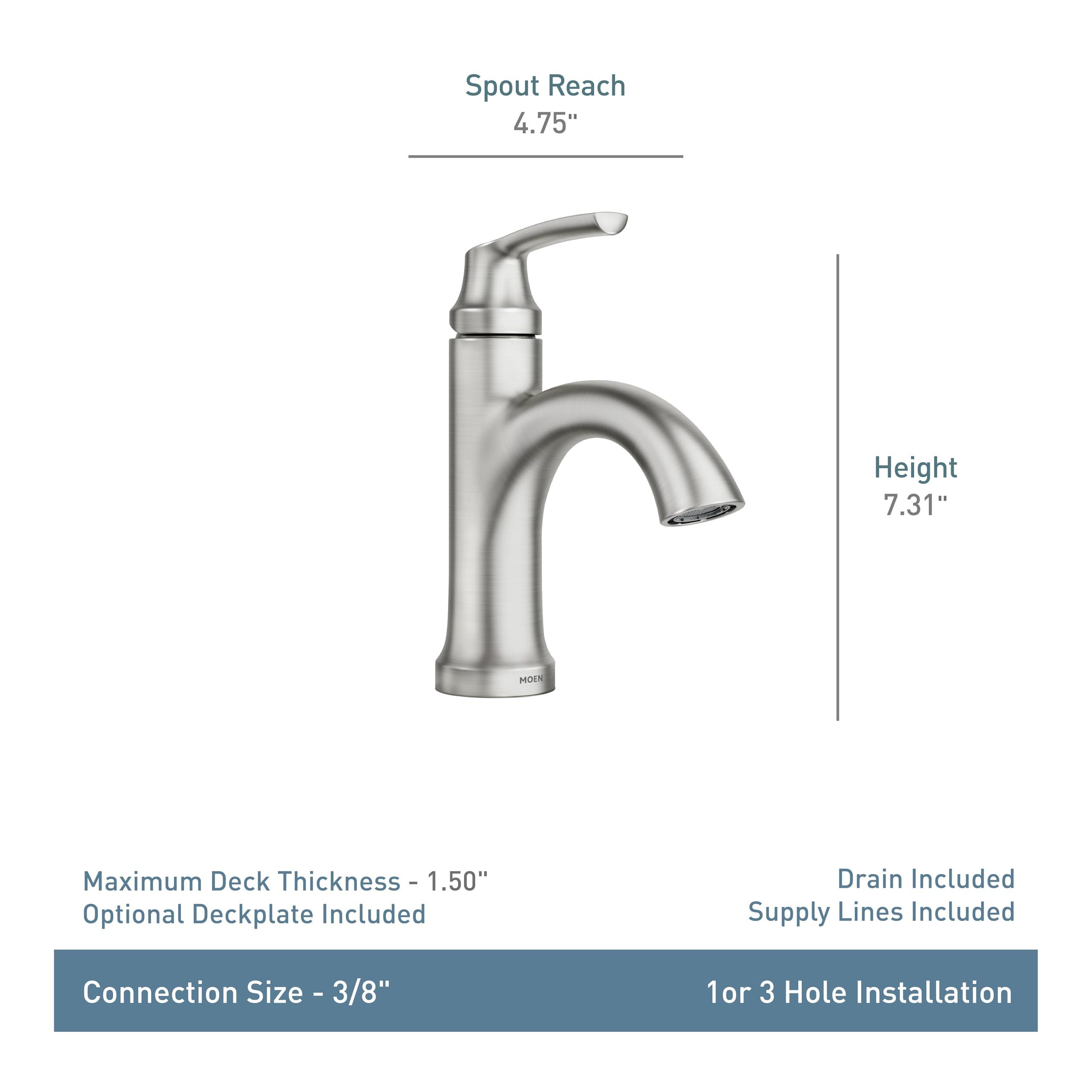 Moen 84980SRN Wellton Single-Handle Bathroom Faucet, One Hole Bathroom Sink Faucet with Optional Deck Plate and Drain Assembly, Spot Resist Brushed Nickel - Image 3