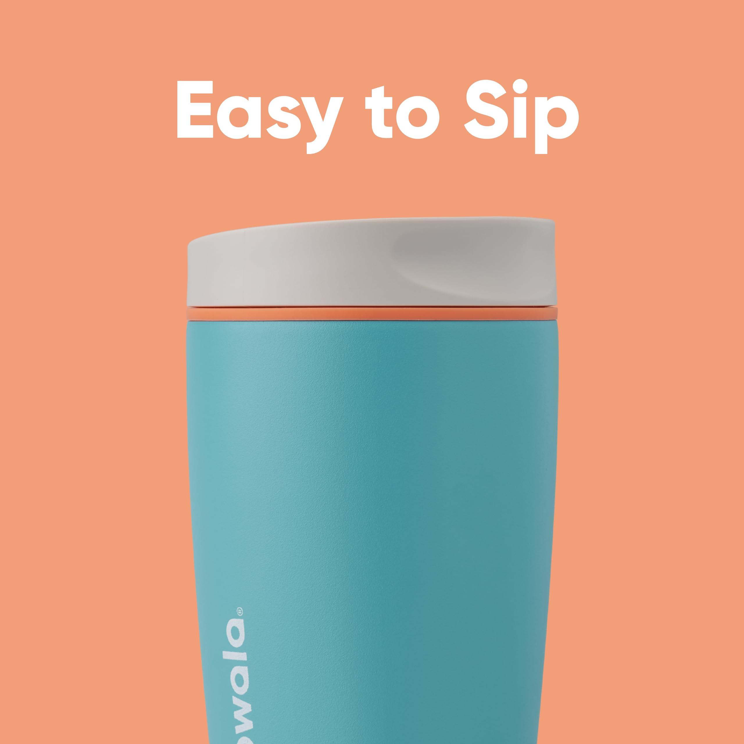 Owala SmoothSip Slider Insulated Stainless Steel Coffee Tumbler, Reusable Iced Coffee Cup, Hot Coffee Travel Mug, BPA Free 20 oz, Grey/Blue (Beachy Breeze) - Image 2