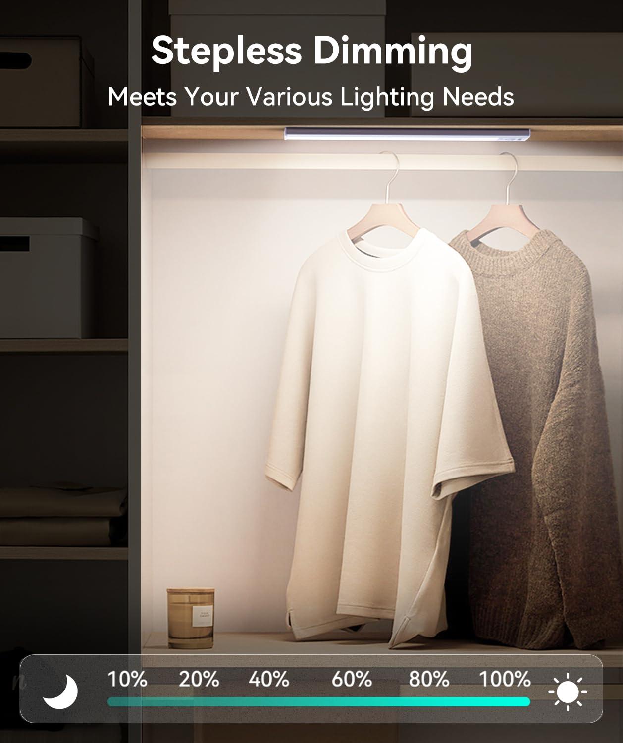 Under Cabinet Lighting, LED Motion Sensor Light Indoor, 2200mAh USB Rechargeable Closet Lights Battery Operated, Stick On Magnetic Wireless Dimmable Under Counter Lights for Kitchen, Stairs (2 Pack) - Image 6