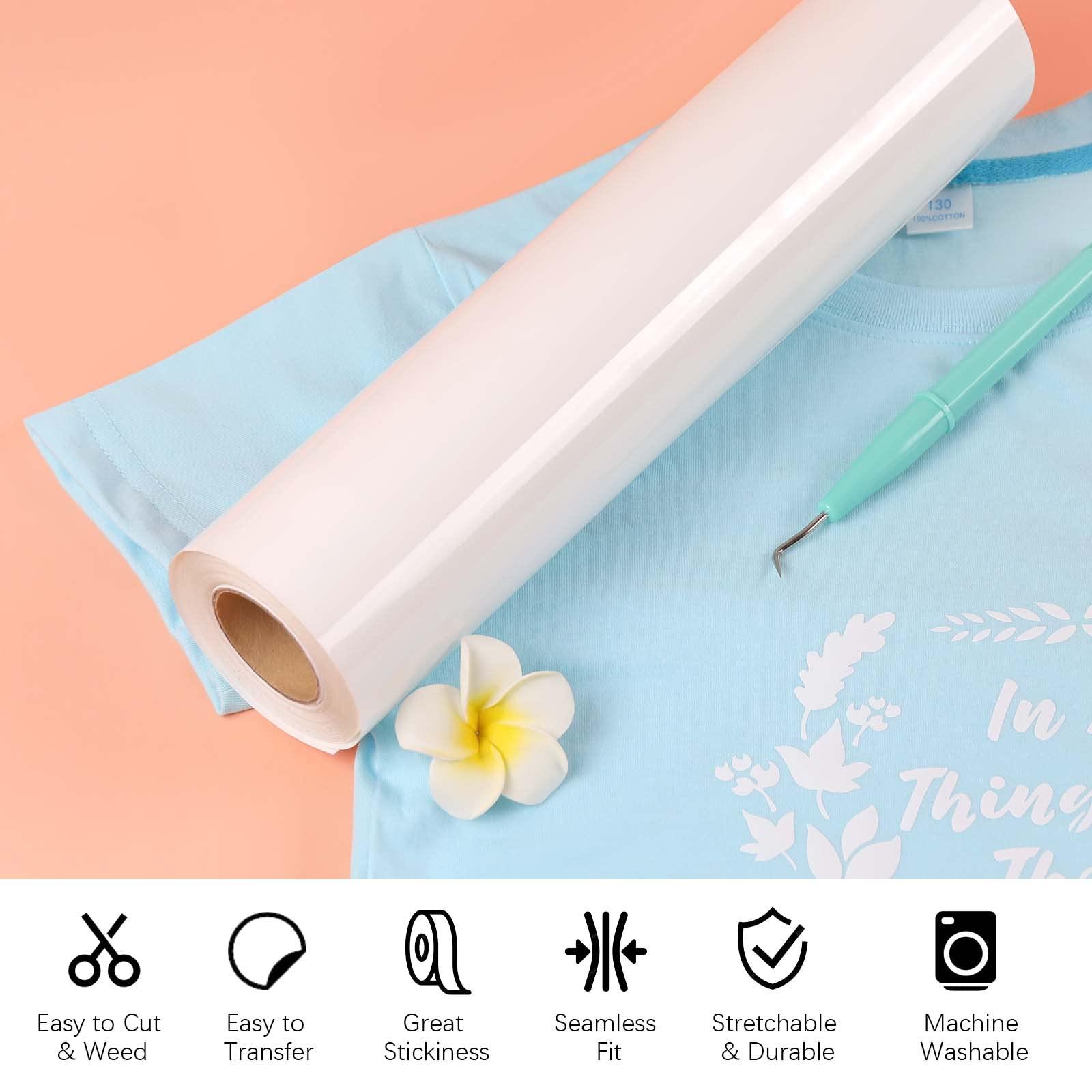 HTVRONT Heat Transfer Vinyl White HTV Rolls - 12" x 20ft White Iron on Vinyl for All Cutter Machine, HTV Vinyl for Shirts - Easy to Cut & Weed for Heat Transfer Design - Image 3