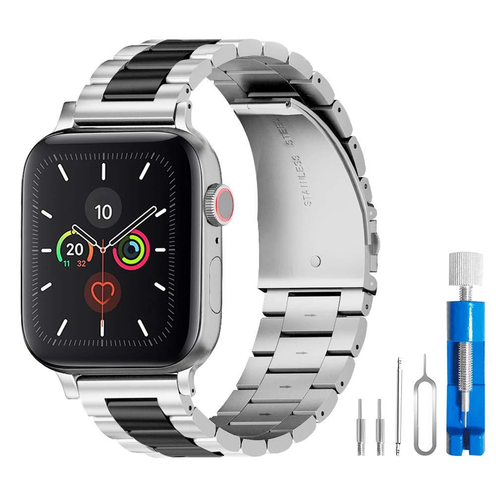 U191U Metal Bands Compatible with Apple Watch Band 41mm 40mm 38mm, Dressy Stainless Steel Chain Strap for Men iWatch Series Ultra/Ultra2/9/8/7/6/5/4/3/2/1 SE, Silver/Black - Image 2