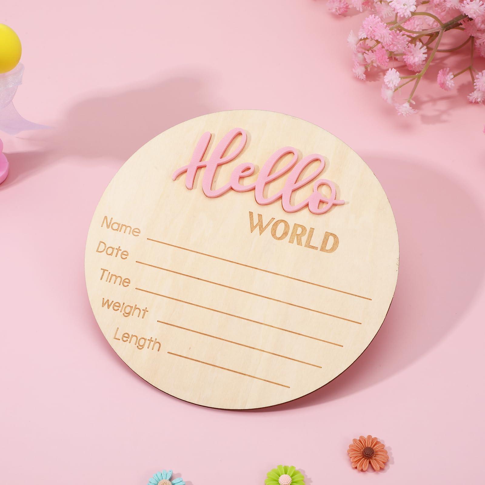 Tyqour Baby Announcement Sign 5.91 Inch Hello World Newborn Sign Welcome Baby Name Sign Newborn Announcement Sign Birth Announcement Sign For Hospital Photo Props Baby Shower Nursery(Pink) - Image 7