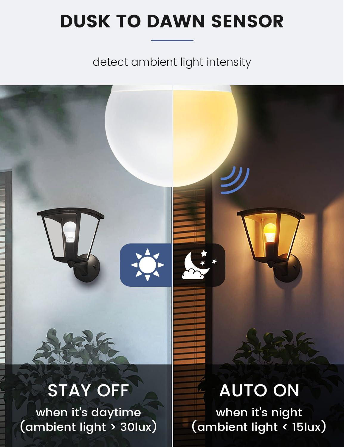 MikeWin Dusk to Dawn Light Bulbs Outdoor, 3000K Warm White, 12W(100W Equivalent) Auto ON/Off Light Sensor LED Lighting Bulb for Wall Lantern, Porch, Boundary, Garage, Patio, Front Door, 4 Pack - Image 3