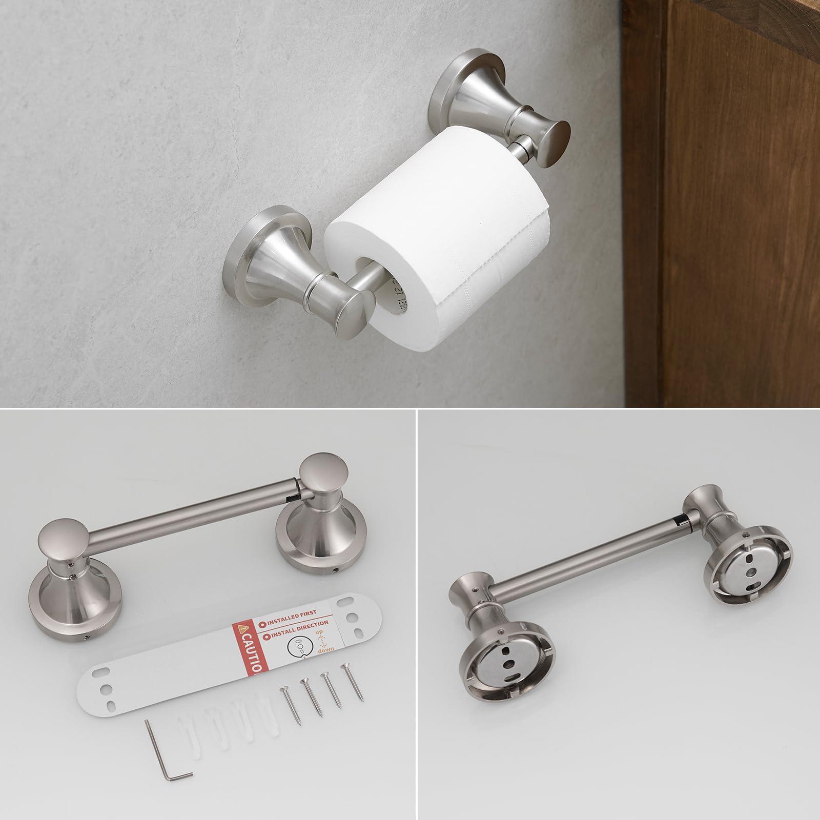 RUMOSE Toilet Paper Holder and Hand Towel Ring Brushed Nickel Wall Mount Bathroom Hardware Accessories 2 PCS Set Flexible Pivoting Toilet Tissue Roll Holder and Towel Hanger, Stainless Steel - Image 8