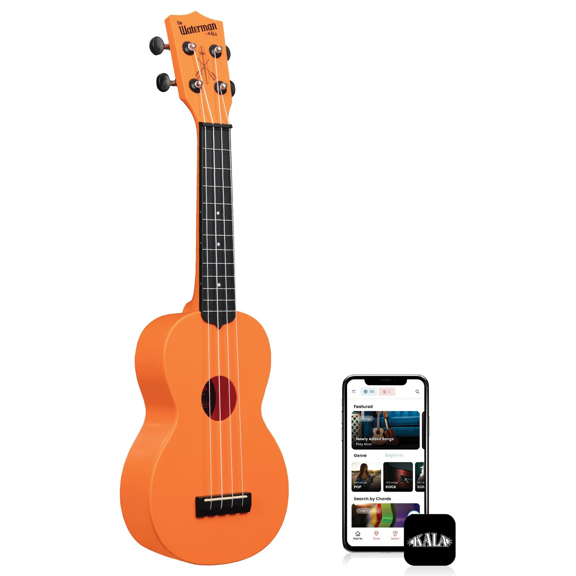 Kala Brand Music Co. The Waterman Beach Collection, 4-String Ukulele, Right, Sunset Orange, Soprano (KA-WMS-OR-S)