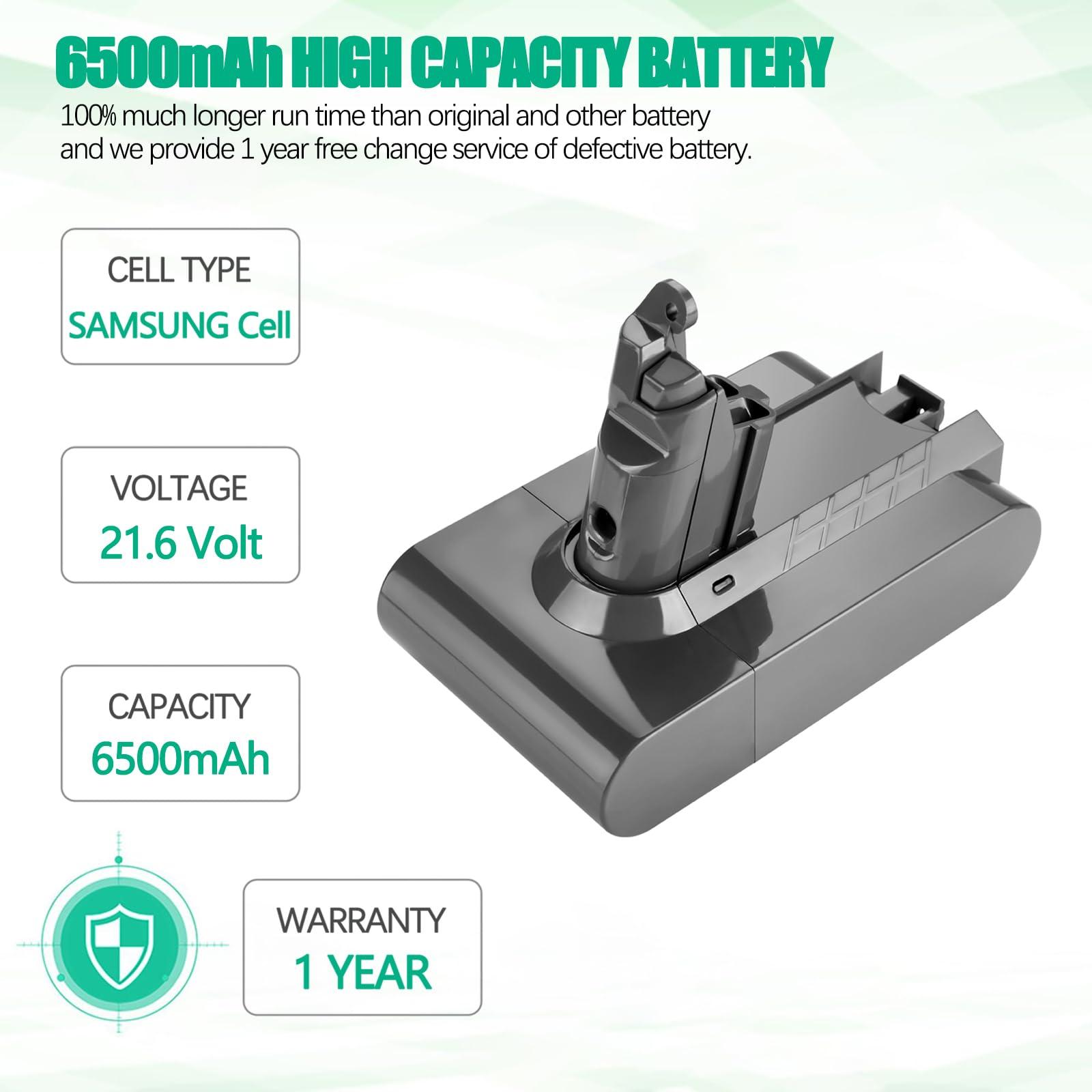 6500mAh V6 Battery+2Pcs Filters Compatible for Dyson V6 Animal/Absolute/Motorhead/Fluffy SV03 SV04 SV05 SV06 SV07 SV09 DC58 DC59 DC61 DC62 DC72 DC74 6 Cell VTC4 Vacuum Battery Replacement - Image 2