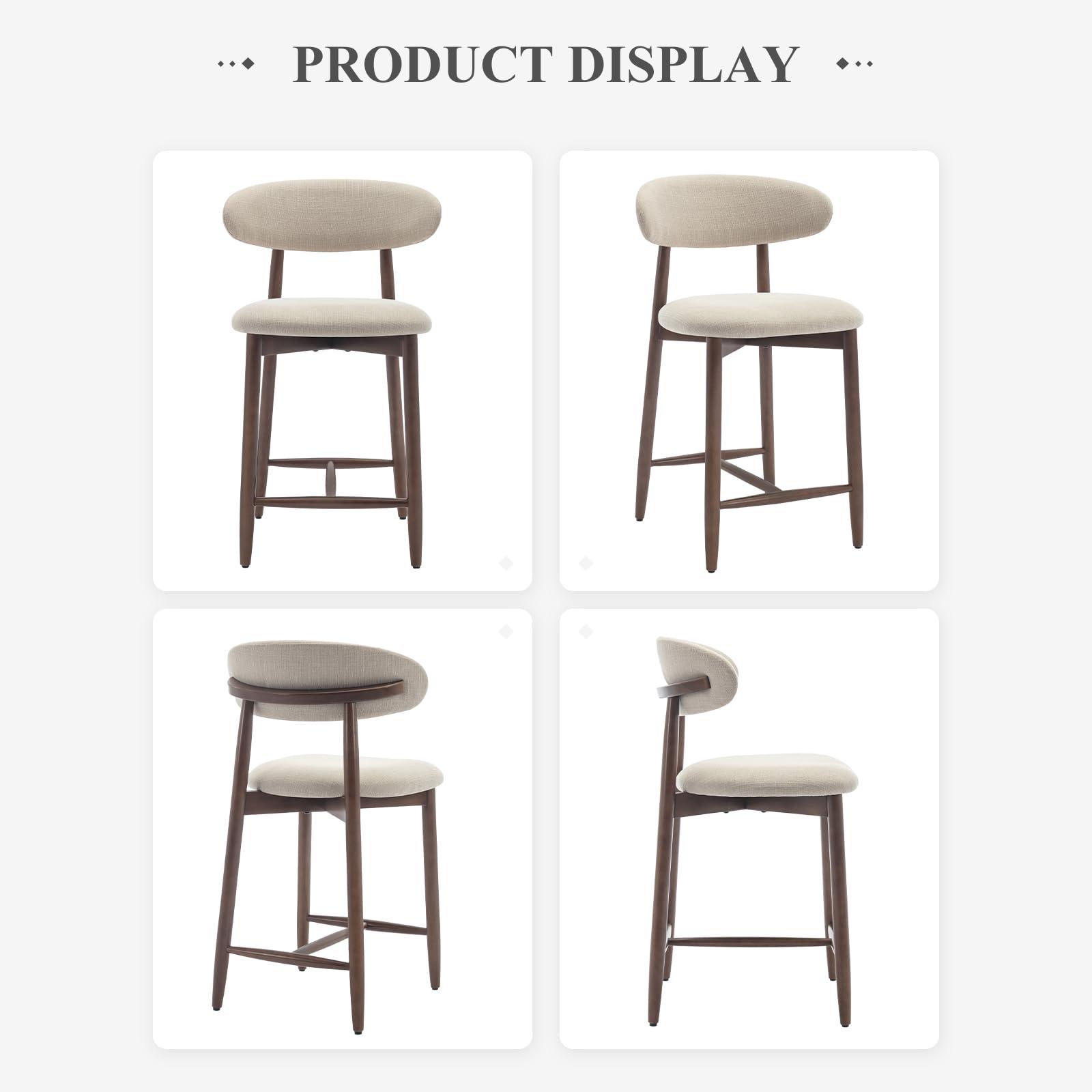 COLAMY Bar Stools with Back, Counter Height Bar Stools, Upholstered Counter Stools with Wood Legs for Kitchen Island Dining Room Bar, Beige - Image 8